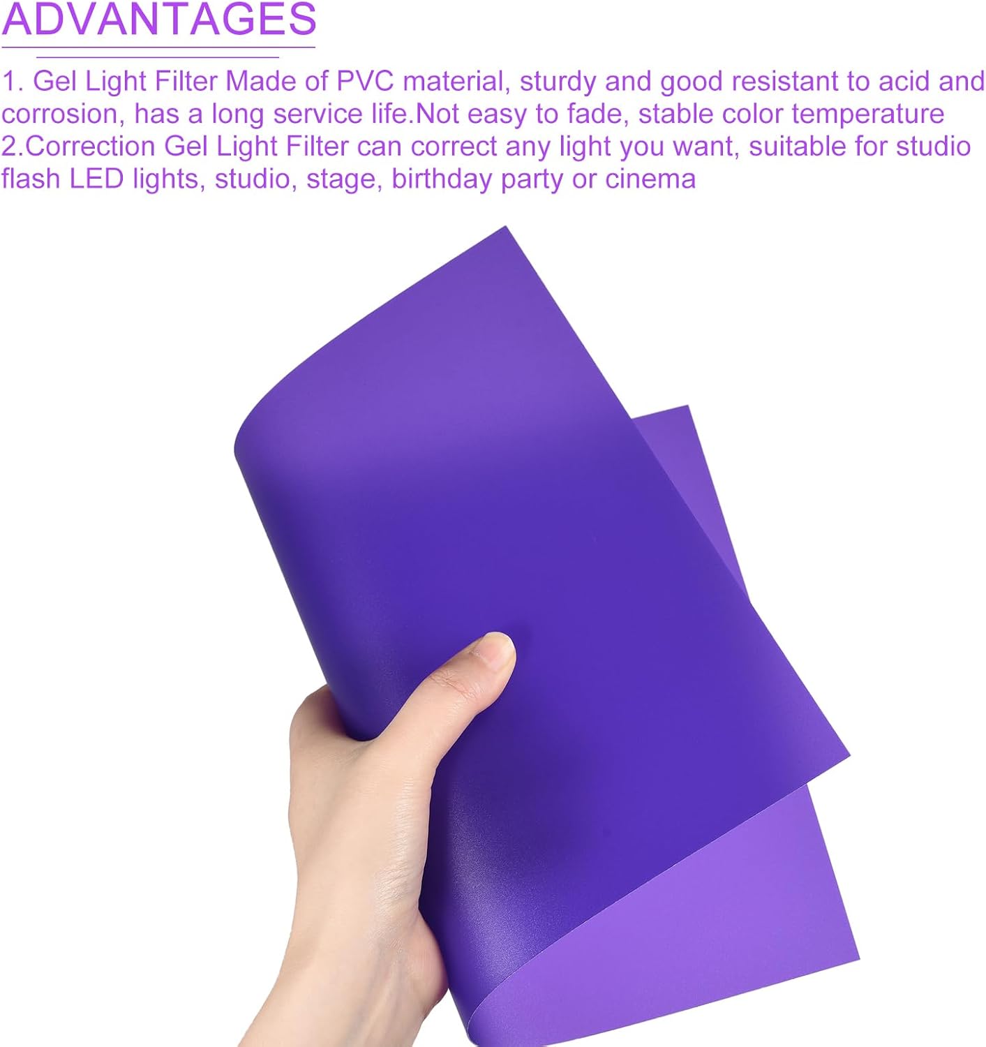 DMiotech 4Pcs Correction Gel Light Filter Overlay Transparent Plastic PVC Sheets Matte Purple for Photo,Film,Video