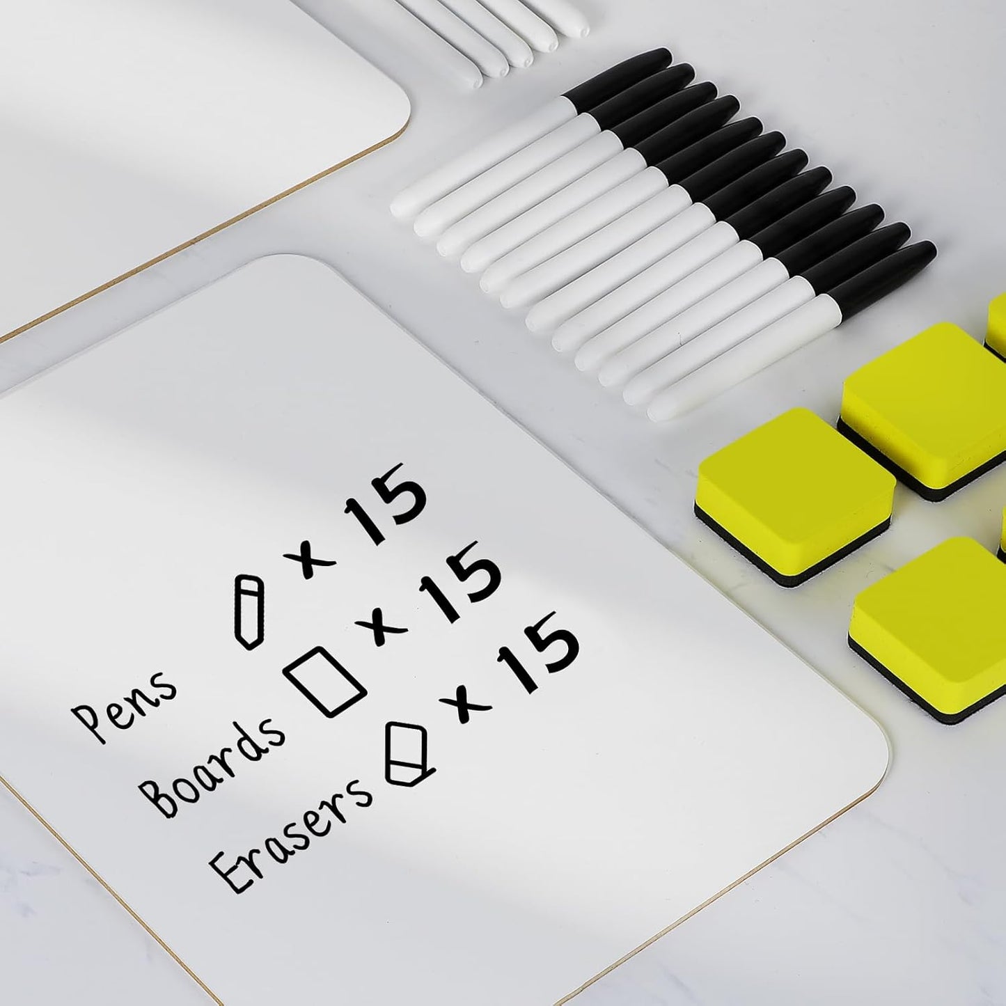 Dry Erase Lapboards, HERKKA 15 Pack Double Sided Dry Erase Lap Boards 9 x 12.5 Inch, 15 Markers, 15 Erasers, Small Dry Erase Boards for Students Classroom Teacher Supplies