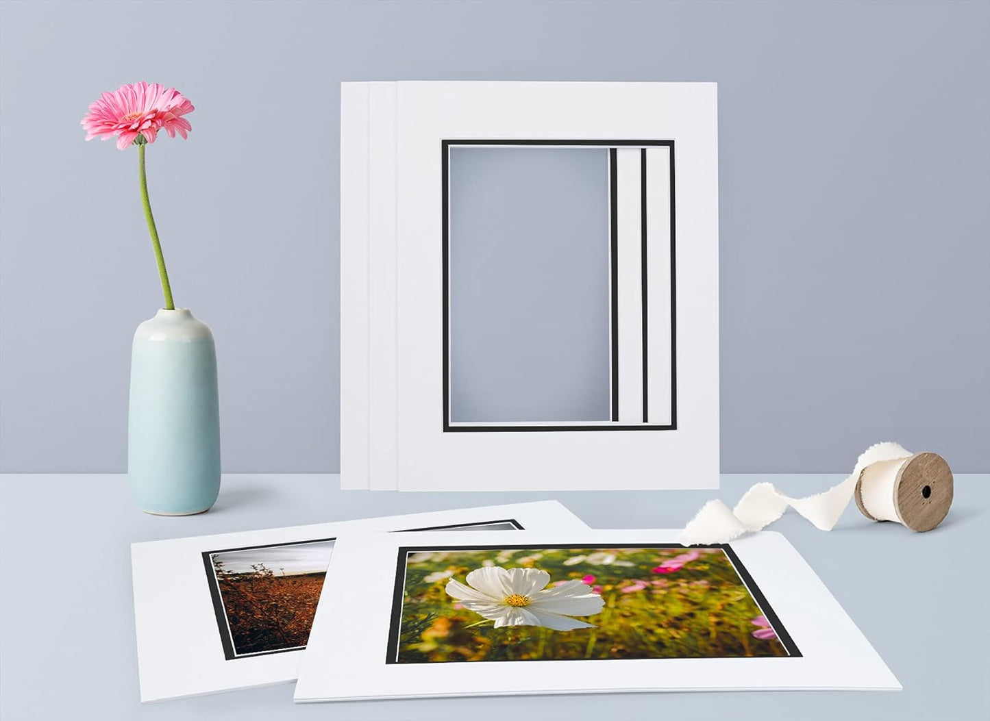 Golden State Art, 11x14 Double Mats for 8x10 - for Photos, Pictures, Frames - Acid-Free, 5 Pack, White Over Black