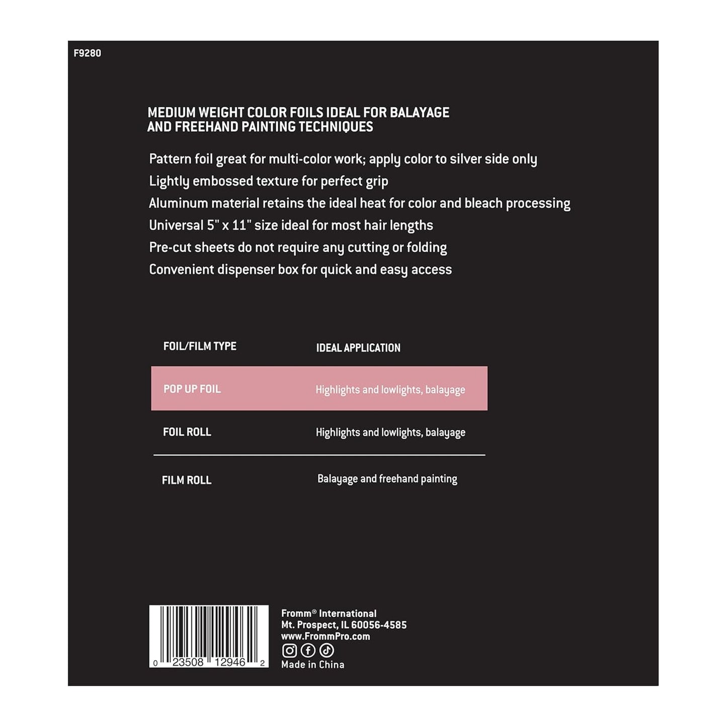 Fromm Pop Up Hair Foils, Pink Petals Pattern, Cosmetology Supplies, Hairstylist Essentials, Lightweight, Ideal for Highlighting and Coloring, Precut, 5" x 11", 500 Foil Sheets