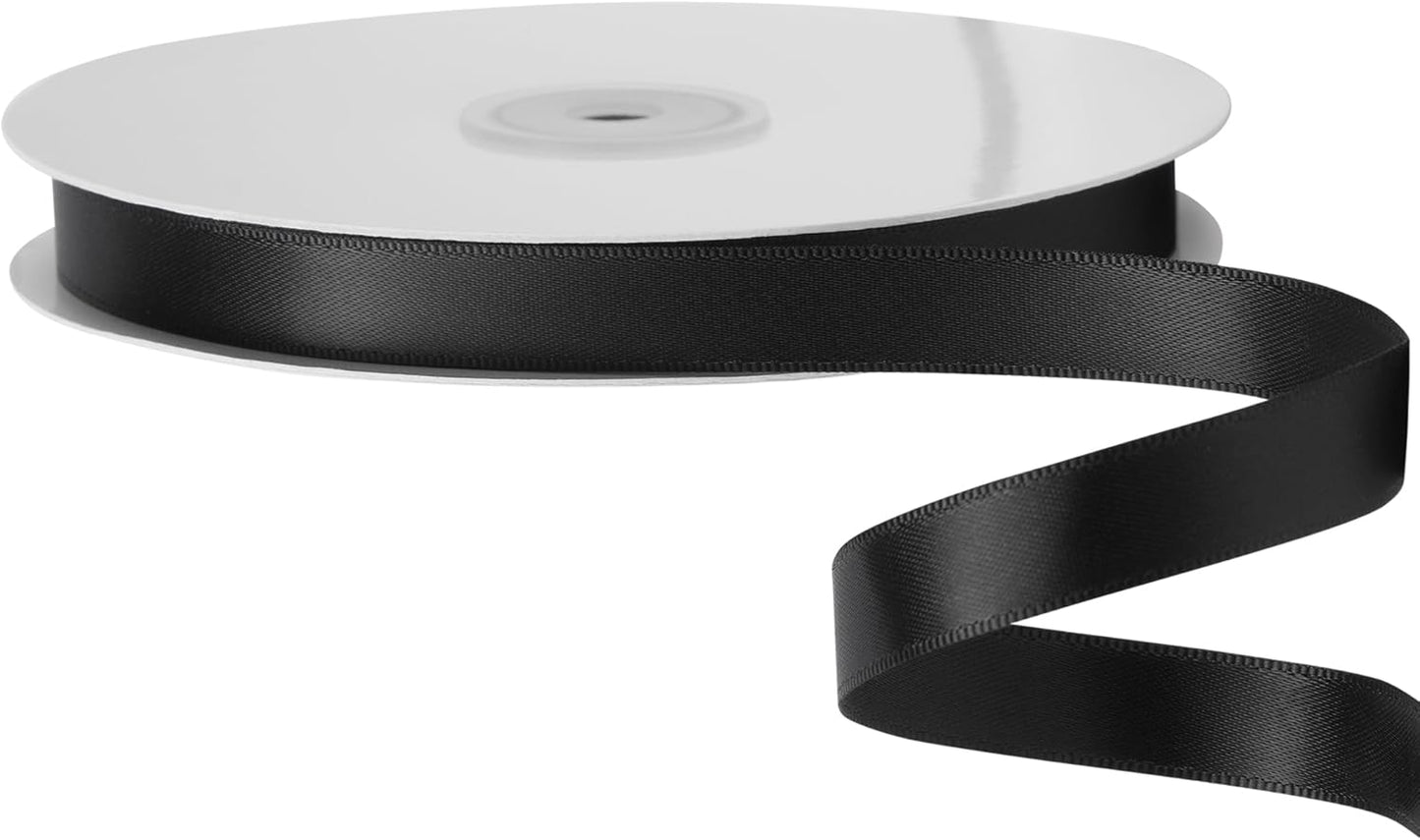 LIUYAXI Black Satin Ribbon, Double Faced 5/8" X Continuous 25 Yards Ribbons Perfect for Gift Wrapping Bows Bouquet Wedding Craft and More