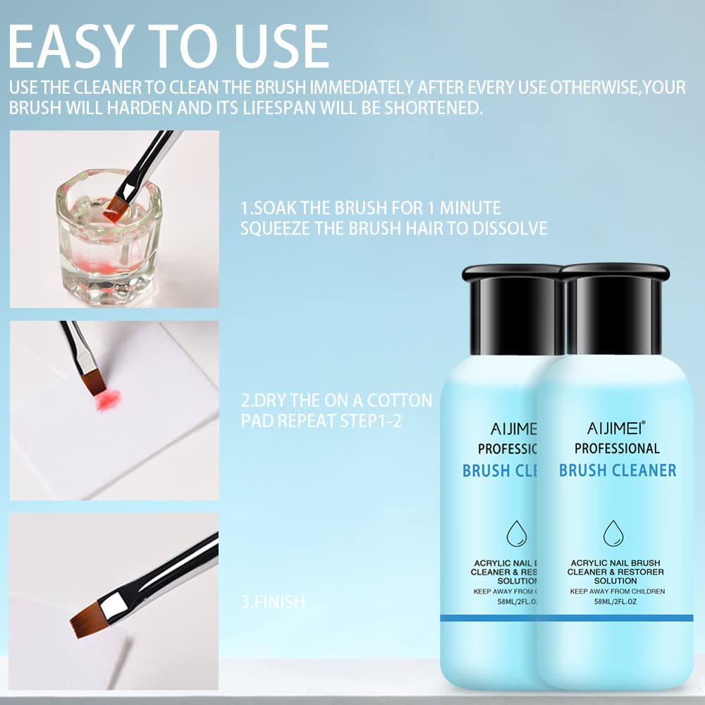AIJIMEI Acrylic Nail Brush Cleaner Acrylic Brush Cleaners Liquid Acrylic Paint Brush Cleaner Nails Artist Acrylic 120ml/4 FL.OZ