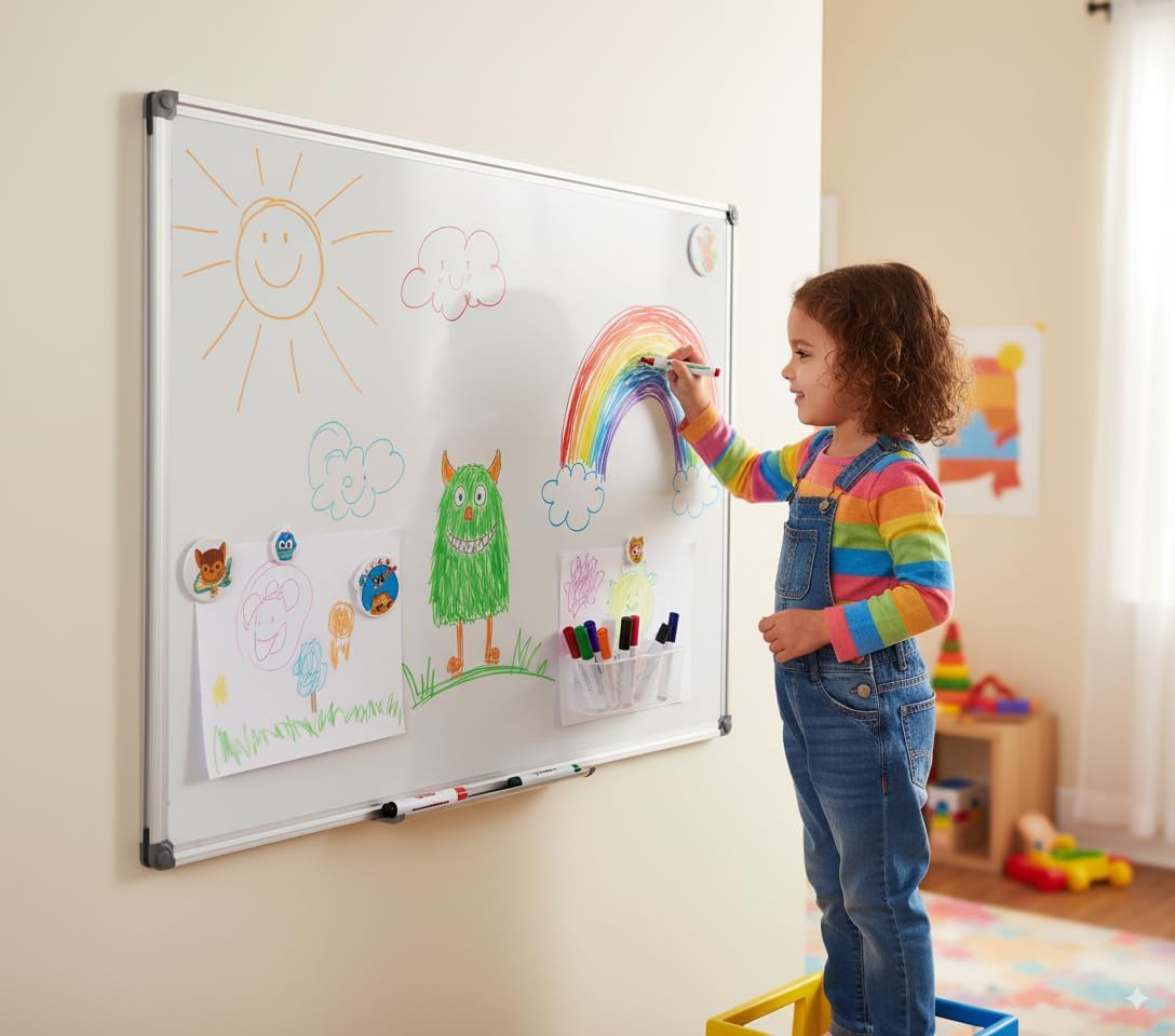 36 x 24 inch Magnetic Dry Erase Board, DexBoard Mall-Mounted Aluminum Frame White Board with Pen Tray, Dry Erase Marker Whiteboard for Office, School and Home Usage