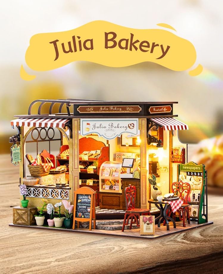 DIY Miniature House Kit, DIY Dollhouse Kit for Adults to Build, Mini House Kit with LED, Mayberry Street Miniatures, Ideal Gifts for Birthday, Valentine Christmas (Bakery Shop)