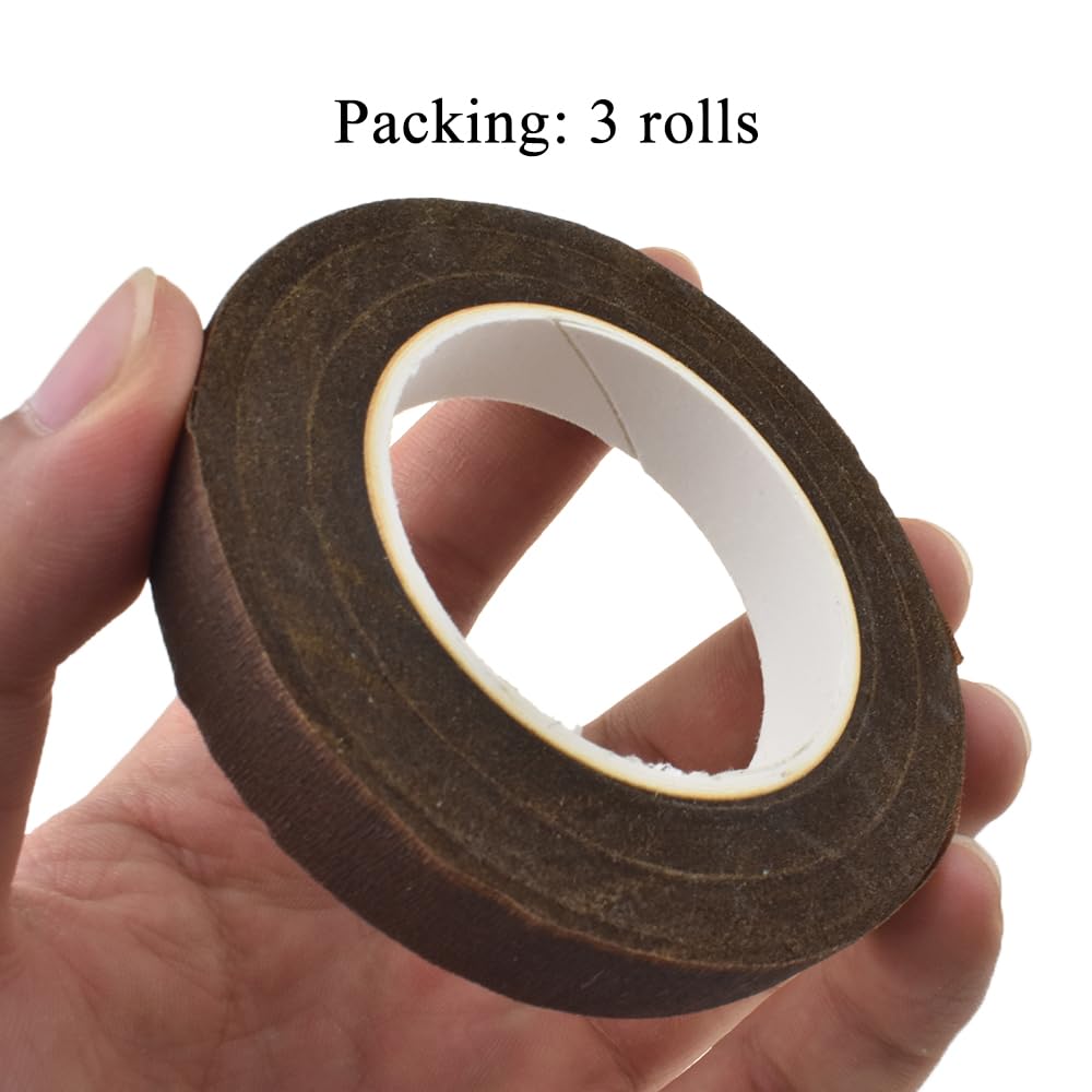 HAHIYO Brown 3Rolls 0.5Inch Wide Floral Tape - 270Feet/90Yard Total Paper Waterproof Florist Stem Wrap Tape Decorative Tape for Bouquet Stem Wrapping Corsages Flower Arranging Floral Craft