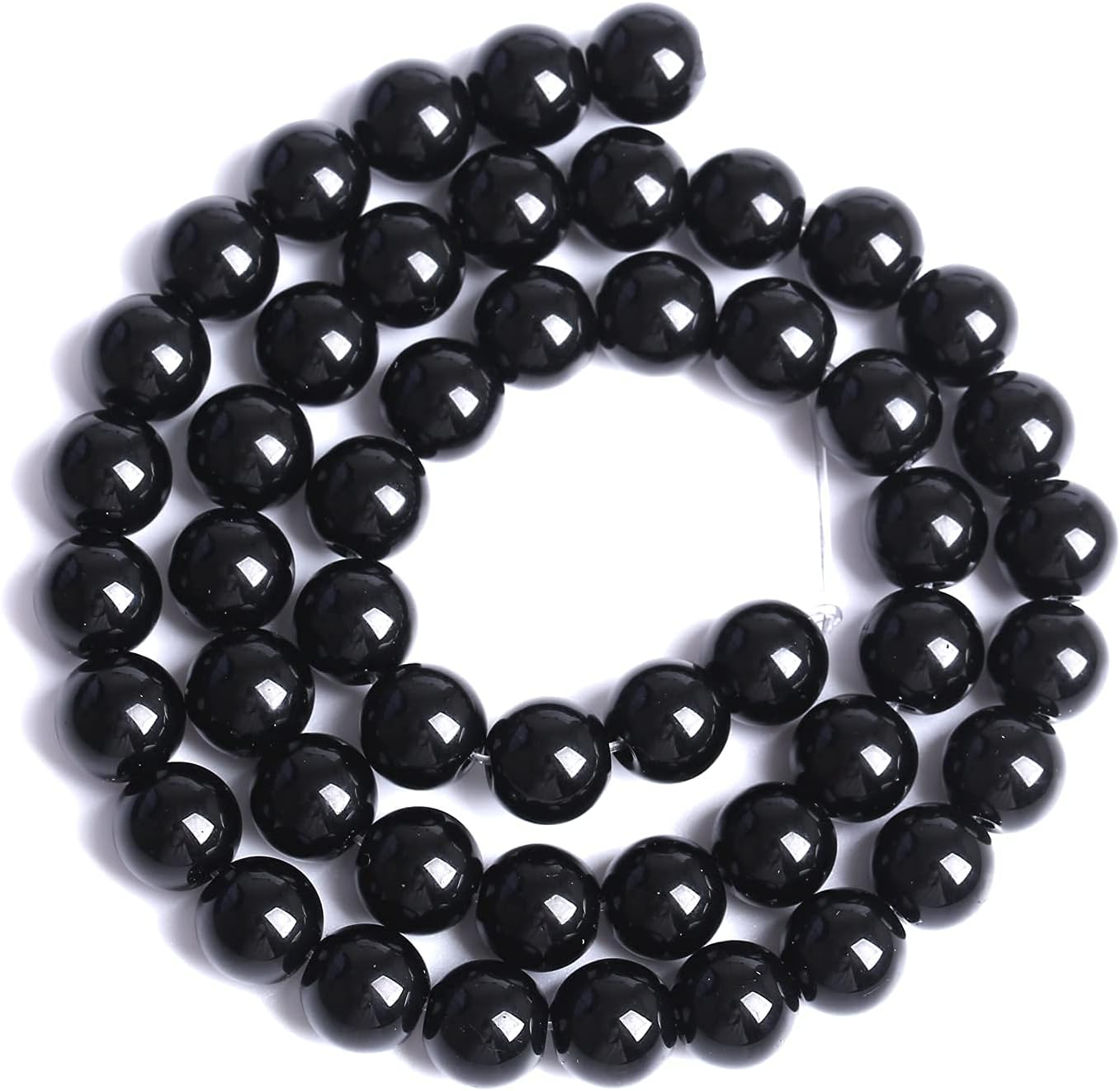 8mm 51pcs Natural Black Agates Onyx Stone Beads Smooth Round Loose Spacer Beads for Jewelry Making DIY Bracelets 15"