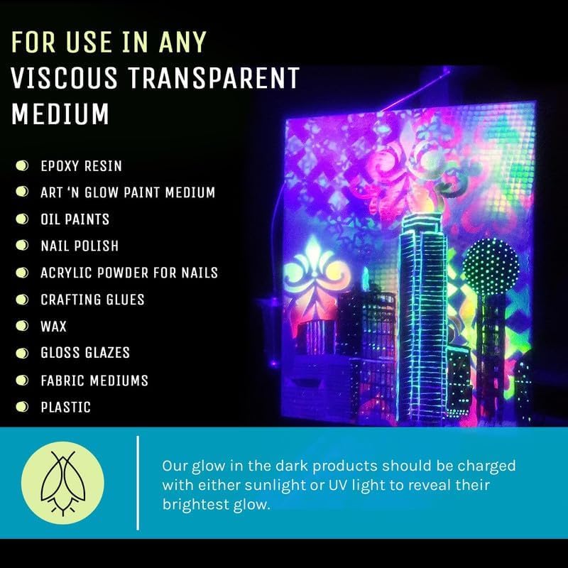 Glow in The Dark Pigment Powder - Neutral and Fluorescent Color for Art Painting, Fine Art, Nail Art Paint, and DIY Crafts - Long Lasting, 10+ Color Options - Neutral Sky Blue - (60 Grams/ 2.12 oz)