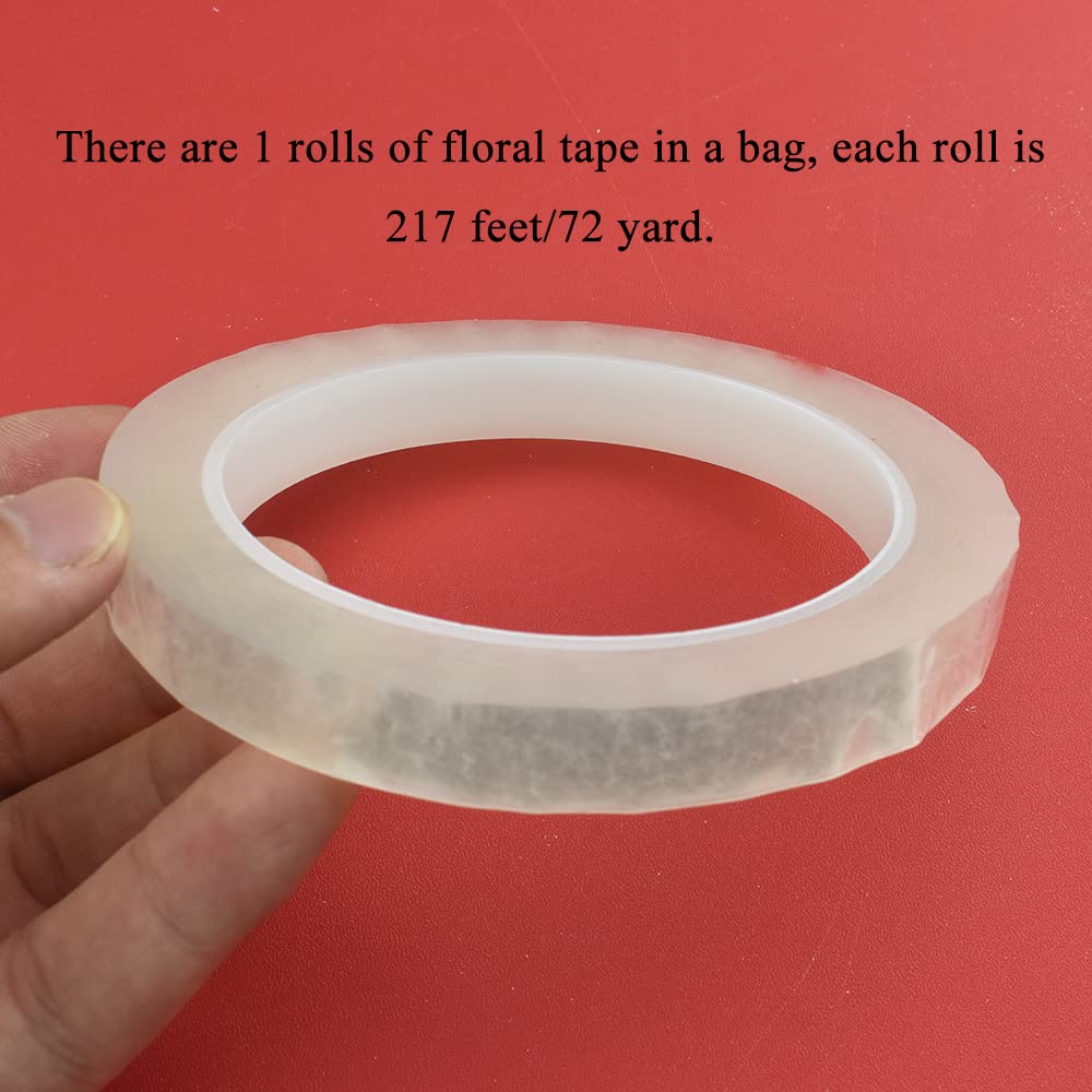 HAHIYO Clear 0.5Inch Wide (217Feet/72Yard Total) 1Rolls Floral Tape Waterproof Florist Tape Flower Wrap Adhesive Waterproof Decorative Tape for Bouquet Stem Wrapping Flower Arranging and Floral Craft