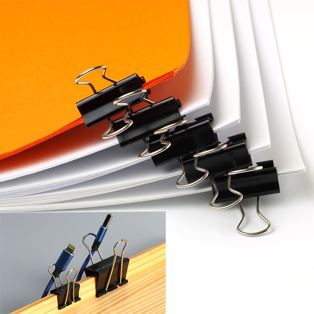 110 PCS Binder Clips, Assorted Sizes, (51mm,42mm,32mm,25mm,19mm,15mm), Binder Clips Paper Clamps for Office, Home, School, Document Organizing
