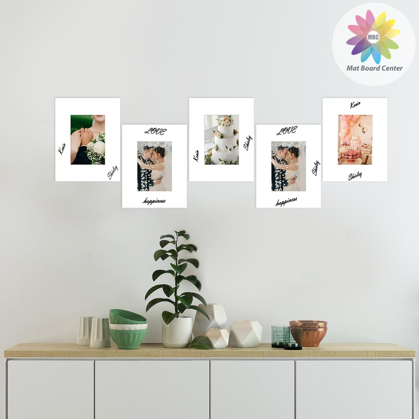 MBC Mat Board Center, 5 Pack 8.5X11 for 5X7 White Picture Mats Frame Mattes, Bevel Cut, Acid Free, 4-Ply Thickness