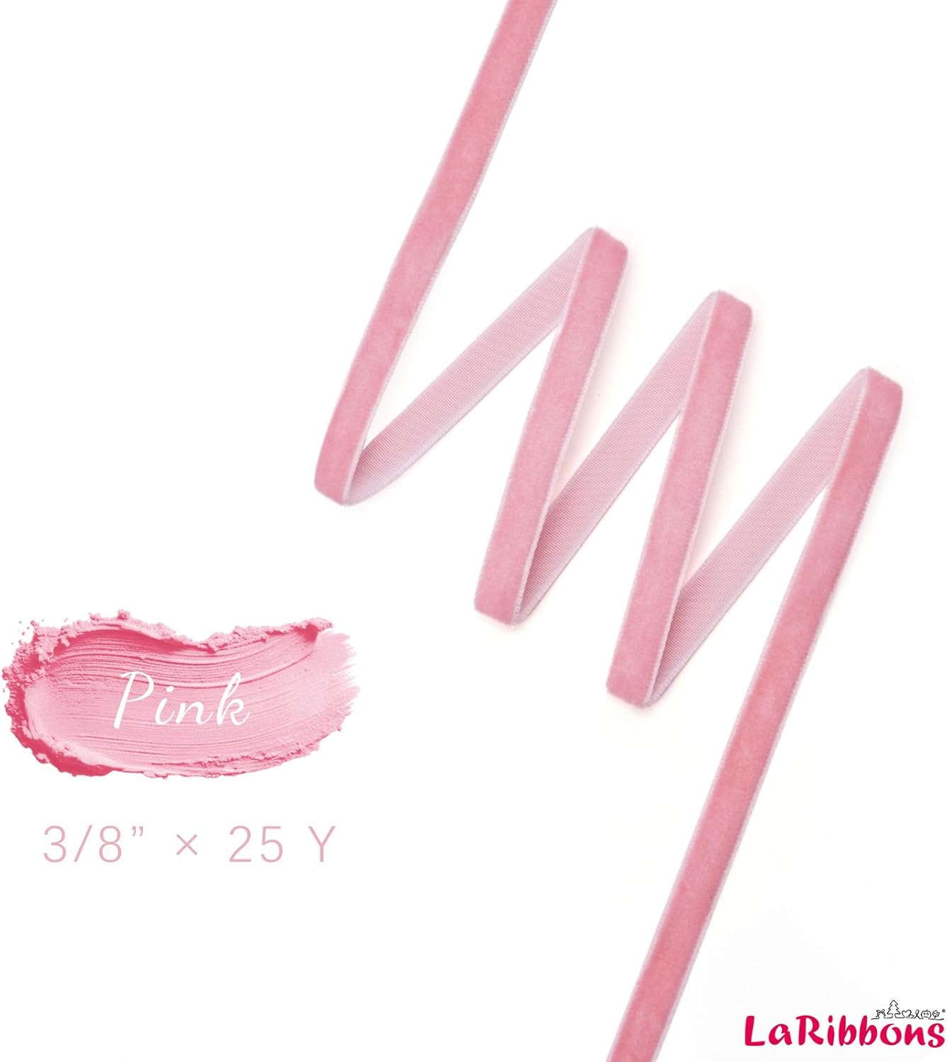 LaRibbons Thin Velvet Ribbon 3/8 Inch x 25 Yards, Pink Velvet Ribbon for Christmas Tree, Gift Wrapping, Wreath Bow, Outdoor Decoration