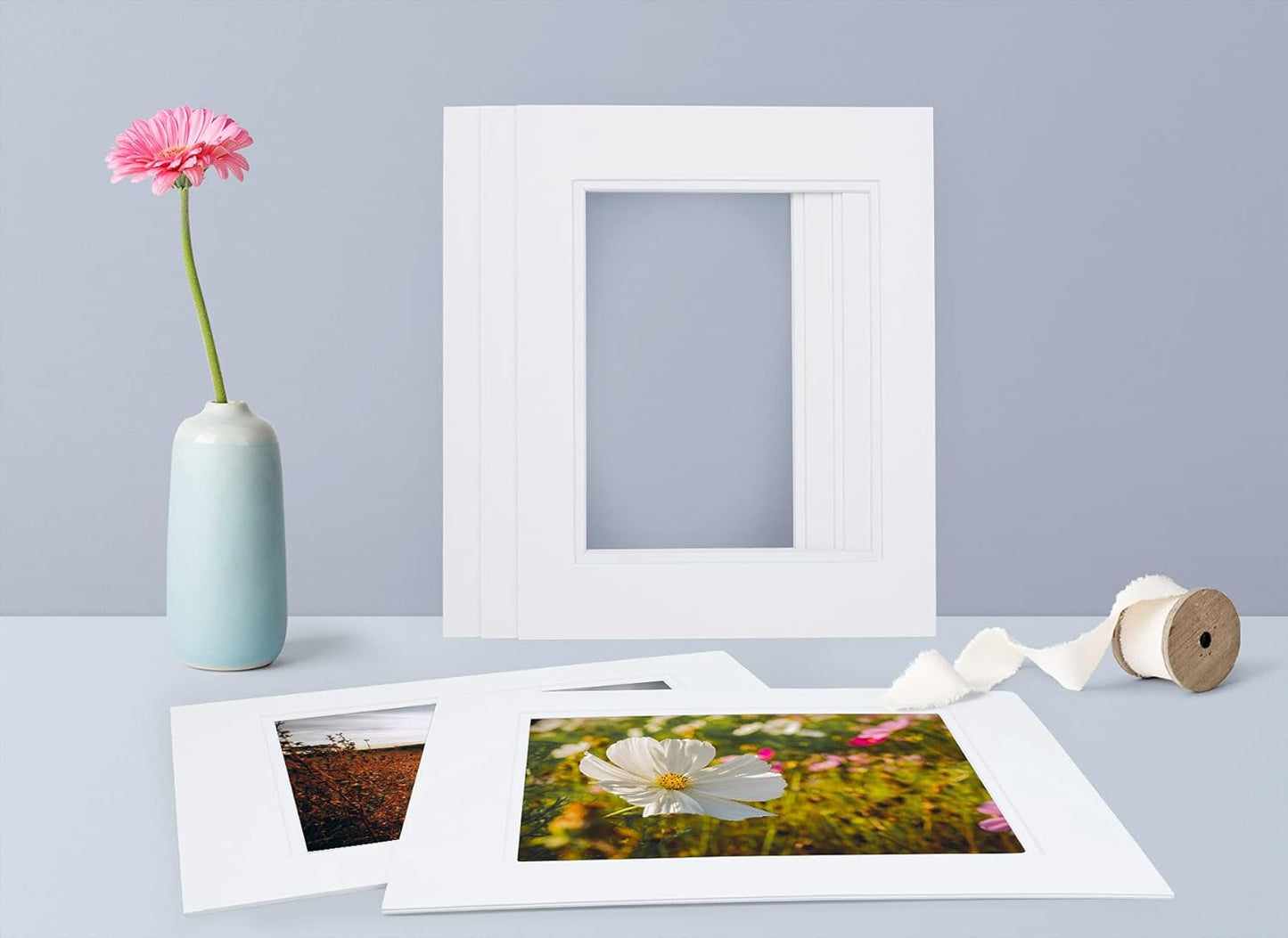 Golden State Art, 11x14 Double Mats for 8x10 - for Photos, Pictures, Frames - Acid-Free, 5 Pack, Off White Over Off White
