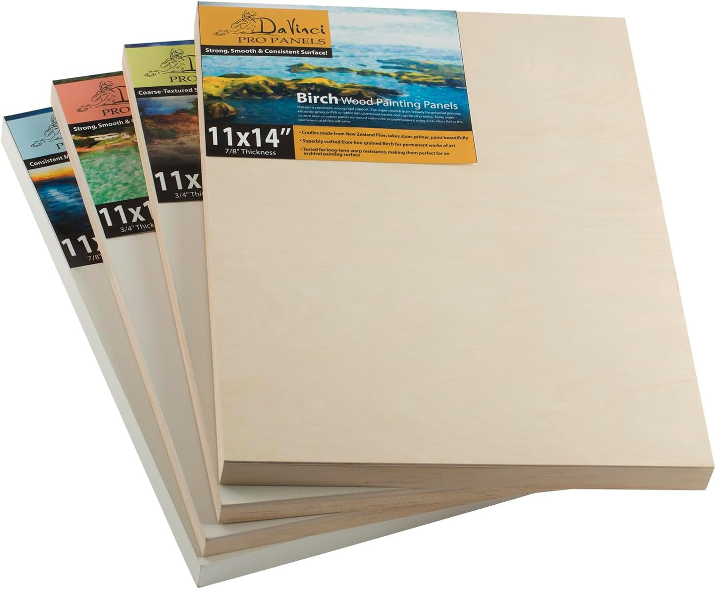 Da Vinci Pro Ultra Smooth Wood Canvas Gesso Board - 3/4" Deep, 4x4 Pack of 12 Single White Acrylic Polymer Gesso Panels for Painting Fine Portraits and Ultra Fine Detail Illustrations and Artwork
