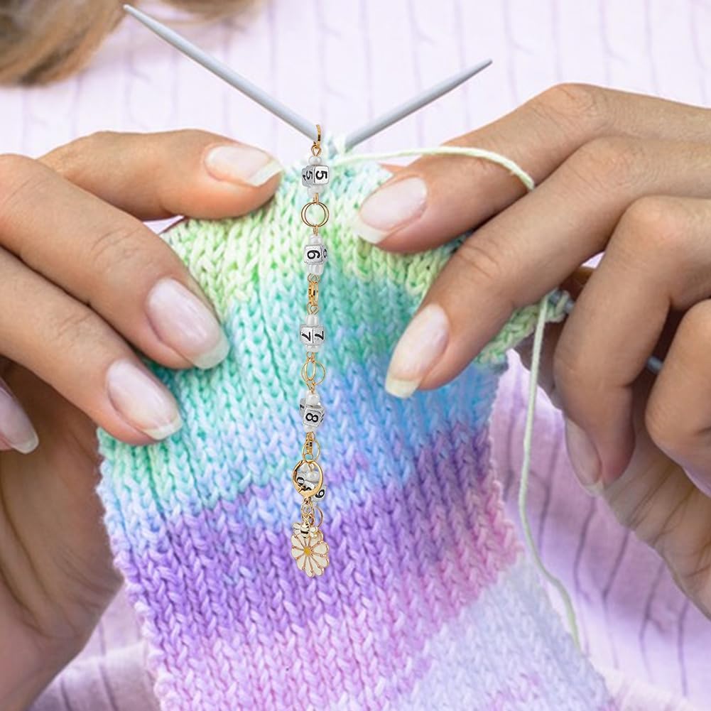 NBEADS 2 Pcs Flower and Bee Knitting Row Counter Chains, Number Beads Acrylic Stitch Markers Row Counting Accessories for Knitting Crochet Tracking Project Progress