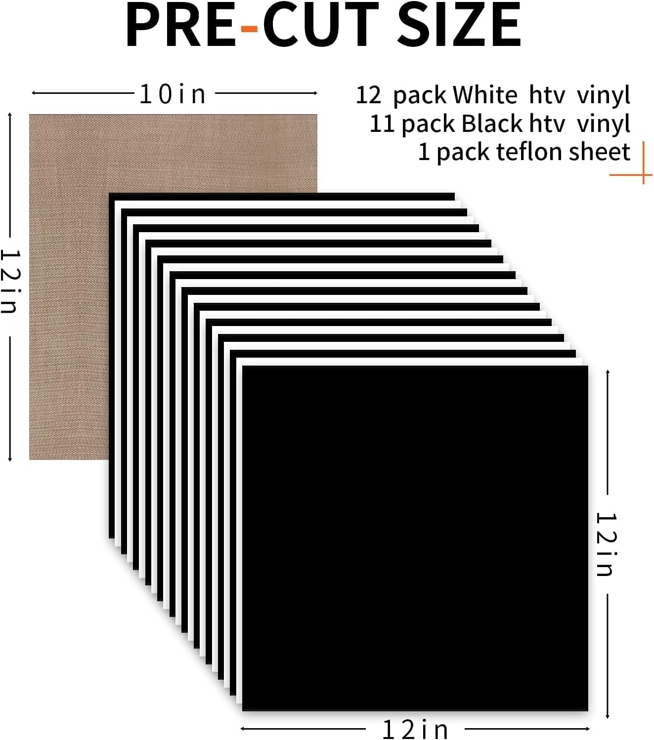 HTVRONT HTV Heat Transfer Vinyl Bundle: 12 White HTV Vinyl and 11 Black Heat Transfer Vinyl Sheets, 12"x12" PU Iron on Vinyl Plus 1 PTFE Sheet Easy to Cut & Weed for Heat Design