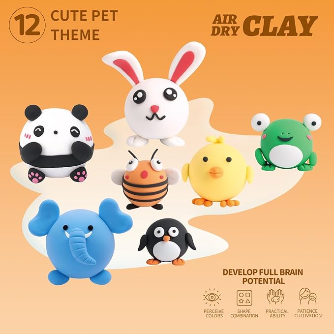 Air Dry Clay Kit for Kids - 12 Boxes DIY Modeling Clay Set with Sculpting Tools & Tutorials, Super Light & Non-Toxic, Creative Art Crafts for Boys Girls Ages 5+ (Pet Paradise)