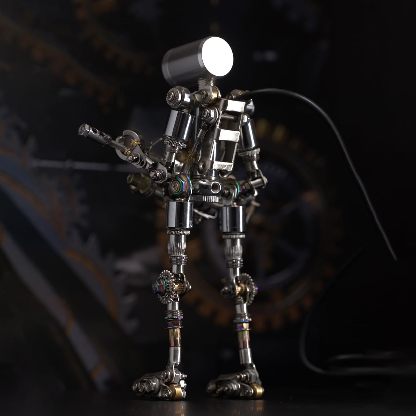 Mostarle Terminator M 3D Metal Puzzle, Arcynix DIY Mechanical Robot Model Kit, Sci-Fi Design LED Light Feature Unique Gift for Adults & Teenager (Orange)