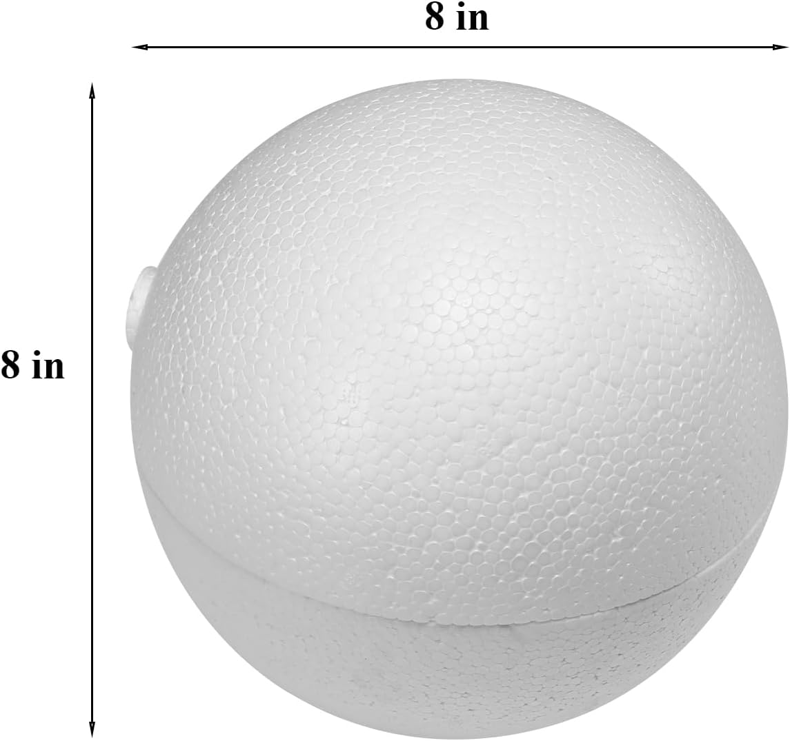 Crafjie 2PCS 8 Inchs Hollow Half Foam Balls Hollow Dome Polystyrene Balls Craft Hollow Ball for DIY Crafts Arts Round Balls with Artist Painting Supplies and DIY Home Craft Project(White)