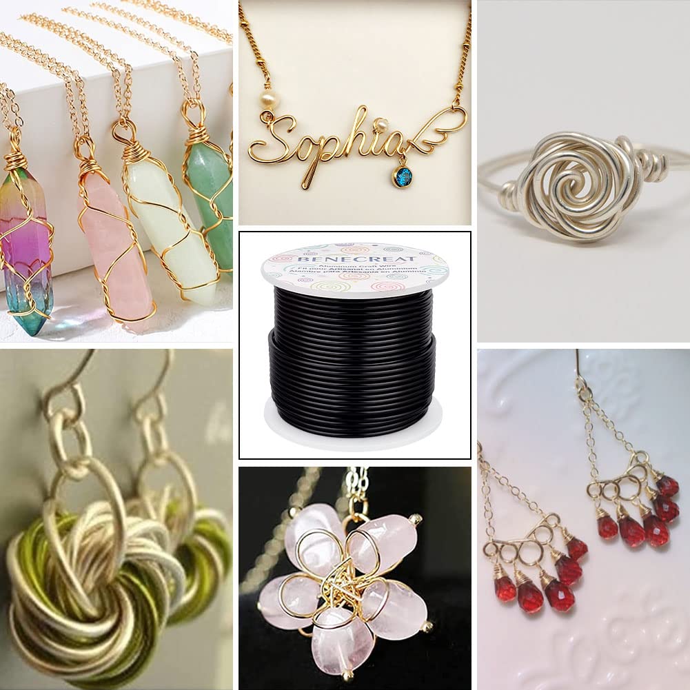 BENECREAT 12 17 18 Gauge Aluminum Craft Wire (12 Gauge,100FT) Anodized Jewelry Making Beading Floral Black Aluminum Craft Wire for Plant Gardening, Sculpting Model Making