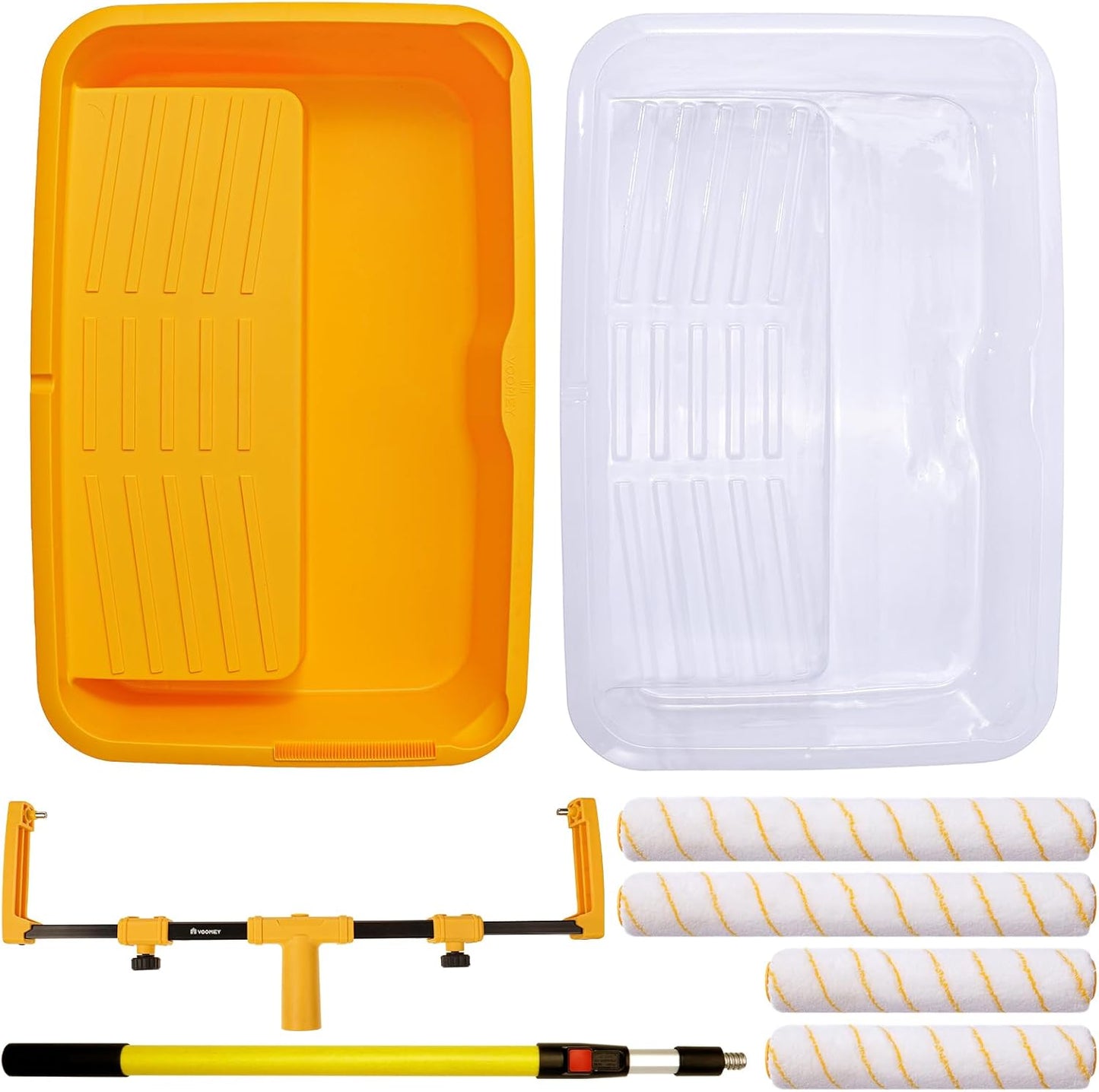 Voomey 18" Paint Roller Kit,10Pc Paint Roller Tray with Liner,12"18" Microfiber Paint Roller,Paint Extension Pole,Suitable for DIY Interior Walls, Rooms
