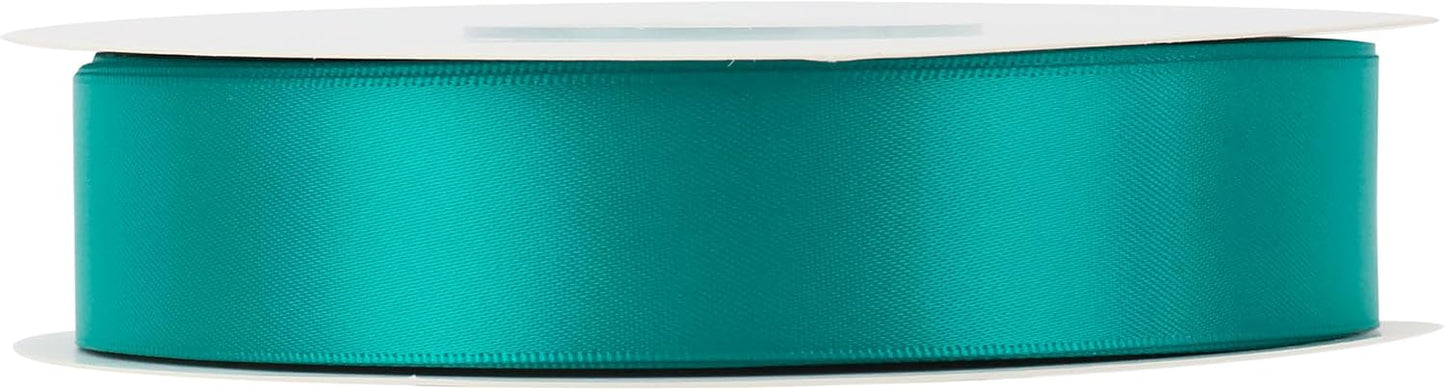 HUIHUANG Teal Blue Ribbon 1 inch x 50 Yards Double-Faced Satin Teal Ribbon for Gift Wrapping, Flower Bouquet, Invitations, Christmas Holiday Decor, Hairs, Bows Making