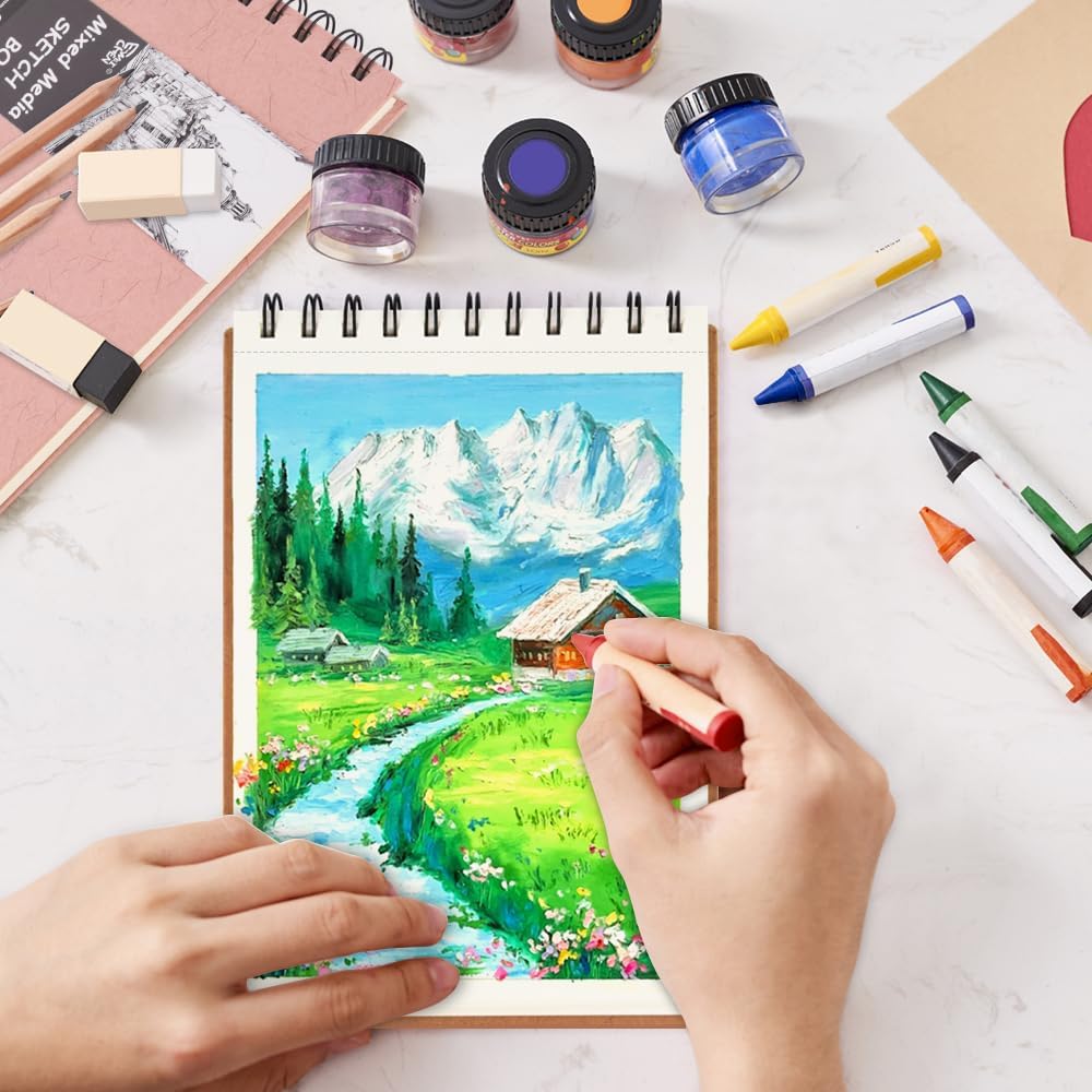 8.3x5.8 Sketch Book, Top Spiral Bound Sketch Pad, 60sheets 92lb/150gsm Nature White Paper, Acid-Free Mixed Media Paper for Painting, Dawing & Art Supplies.N-Coffee