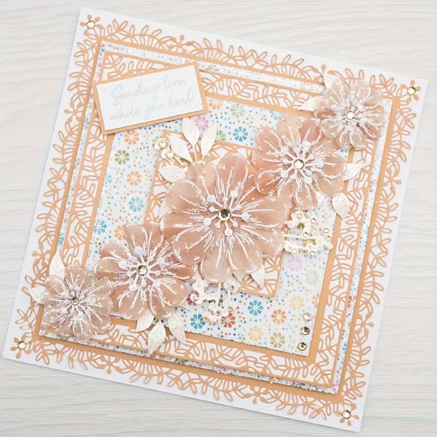 Lapoo Flowers Metal Cutting Die for Scrapbooking - Durable, Cut Stencils for DIY Scrapbook Photo Album Decorative Paper Card, Card Making Supplies (Multiple Large Lace Square Frames 8.1 x 8.1 in)