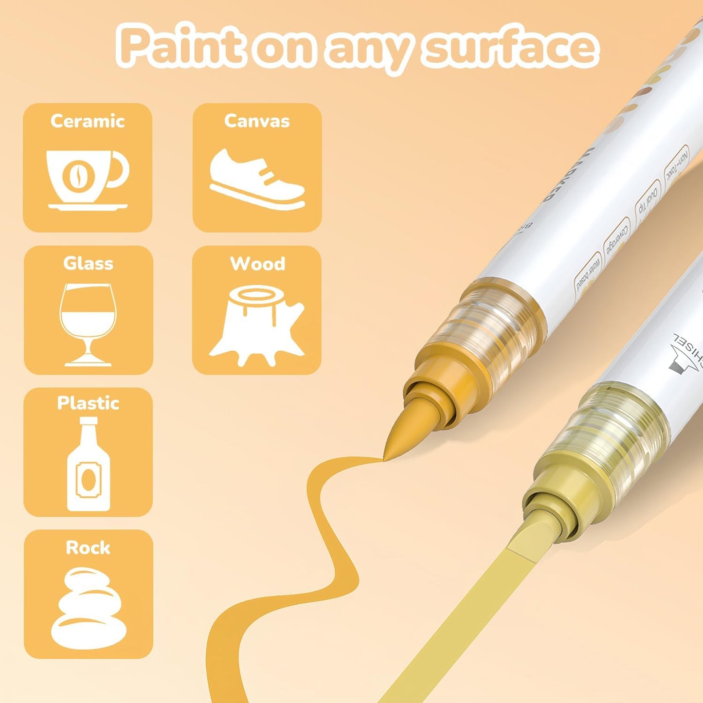 Guangna 12 Skin Tone Dual Tip Acrylic Paint Markers, Brush Tip & Chisel Tip Acrylic Paint Pens for Rock, Wood, Glass, Paper, Coloring Book, Ceramic, Canvas, Water-Based Ink