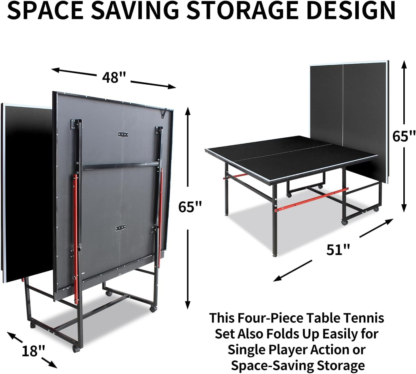 4.5FT/6FT/8FT Mid-Size Table Tennis Table Ping-Pong Table Set Foldable & Portable Table Indoor Outdoor for Family Game