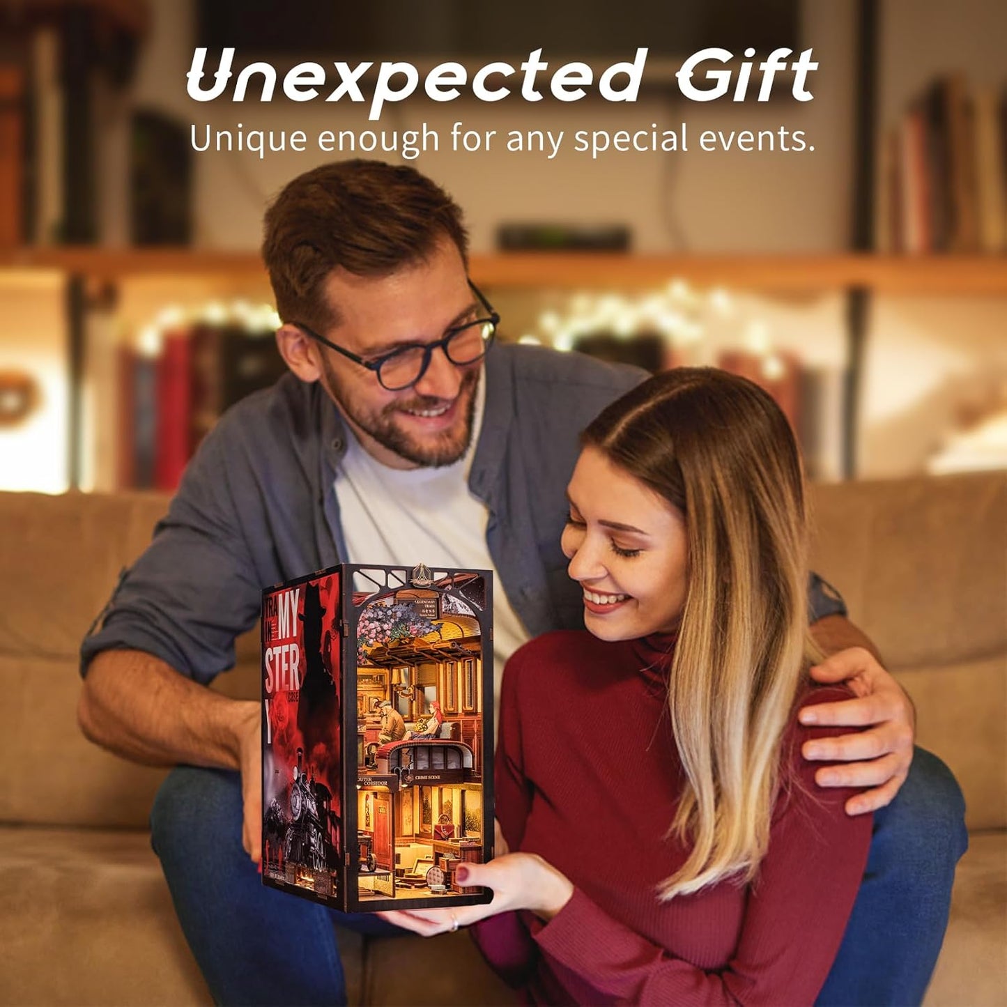 Fsolis Book Nook Kit, DIY Miniature Room House Kit for Adult Decorative Bookend Bookshelf Bookcase Nook Decor Gifts for Women Teens and Book Lovers(Train Mystery Case)