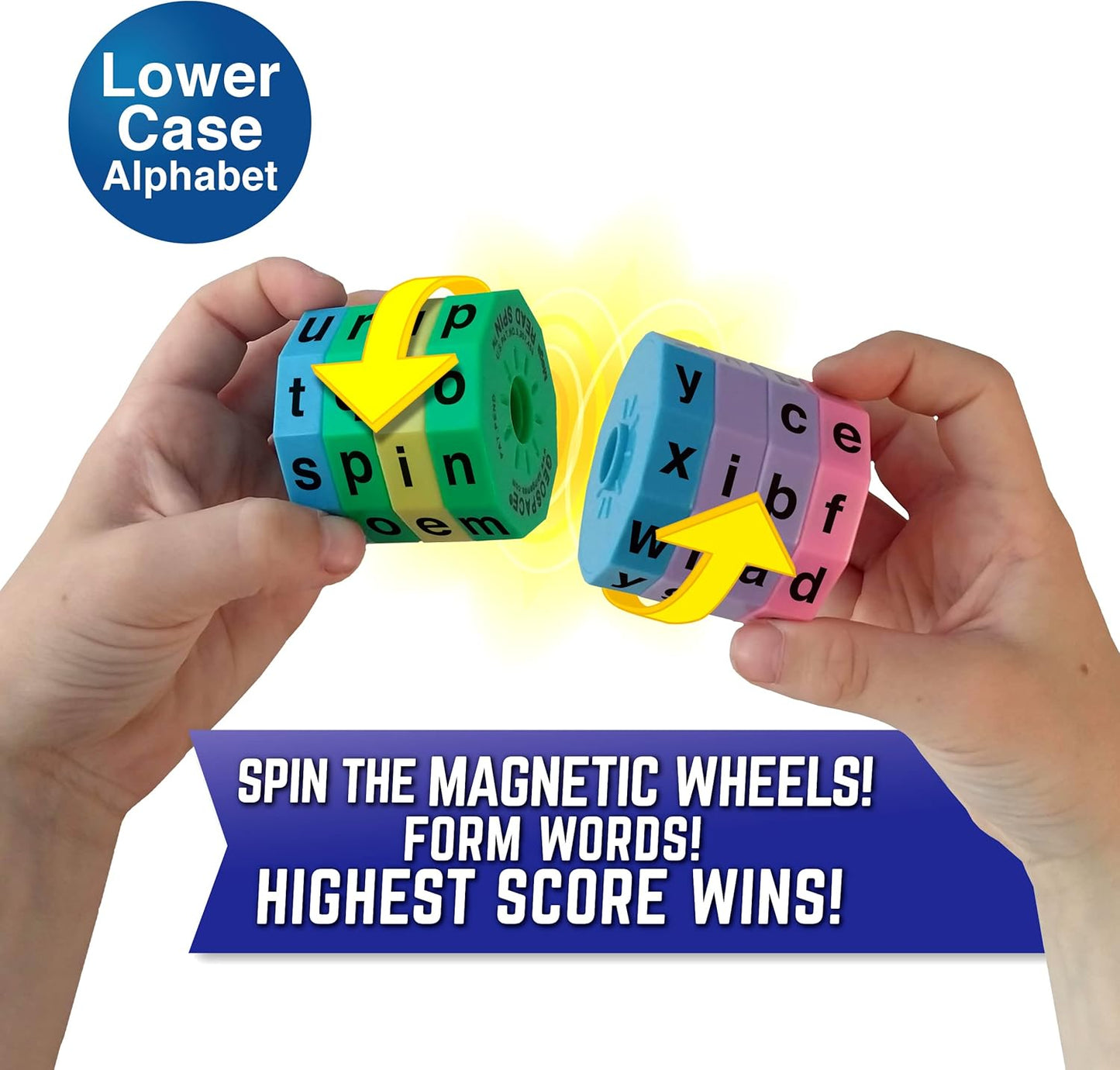 Geospace Read Spin Education Game for Kids – A Handheld Magnetic Spelling Game with Storage Pouch (Lower Case Letters)