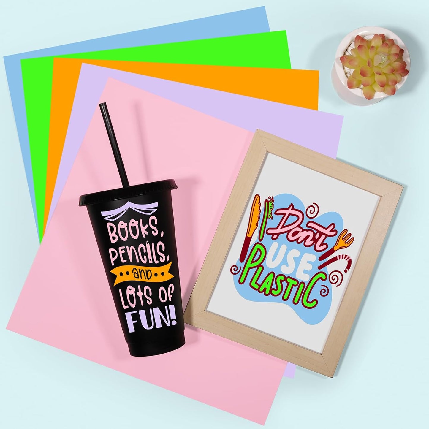 GIRAFVINYL Neon Permanent Vinyl 5 Sheets - 12”x12” Easy to Weed Bright Color Neon Permanent Adhesive Vinyl for Mugs, Sign, Banner,