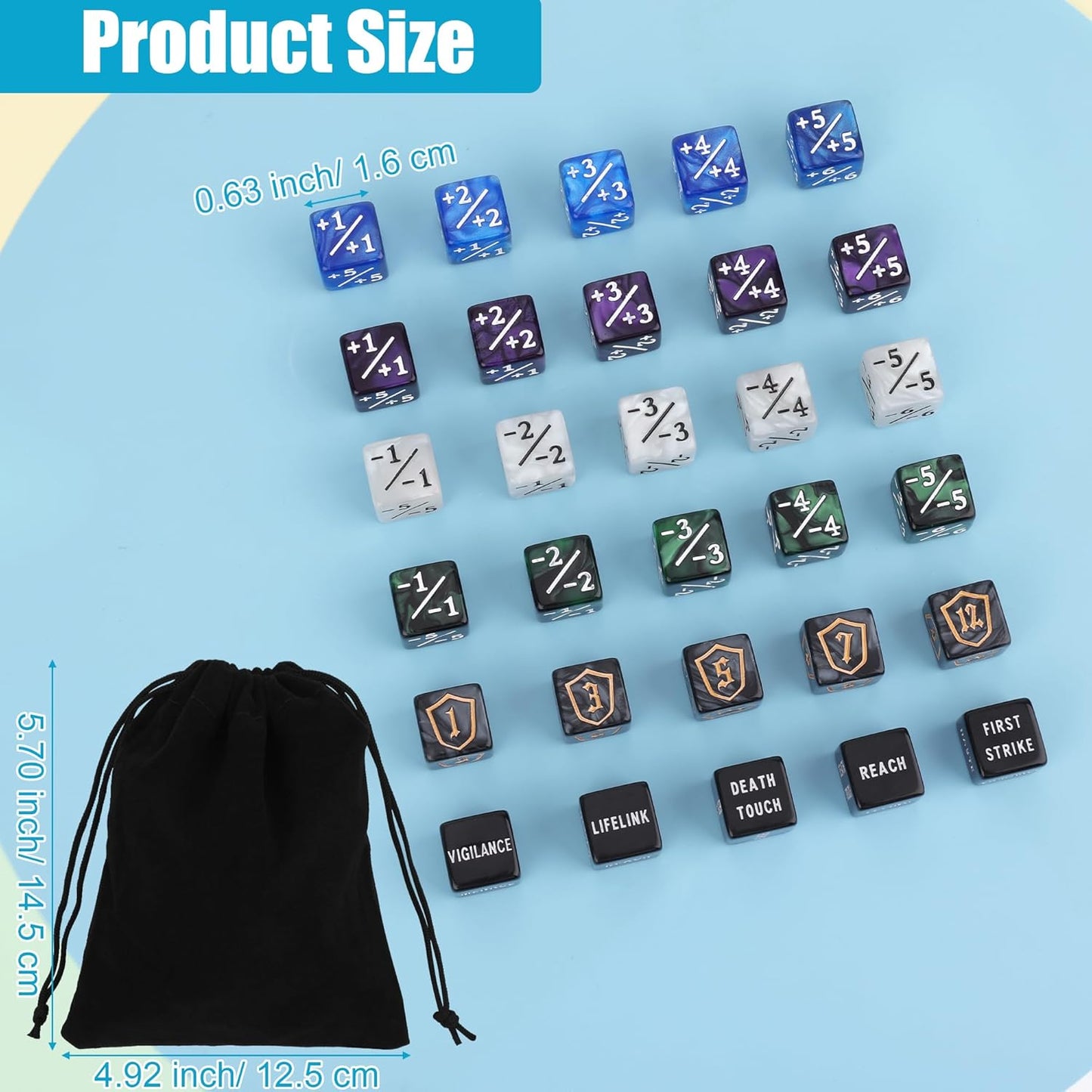 60PCS MTG Counters Set, Anglekai MTG Dice Counters for TCG Card Games, 10P Life Ability Keywords/ 40P -1/+1 Buff Tokens/ 10P Shield/Bag