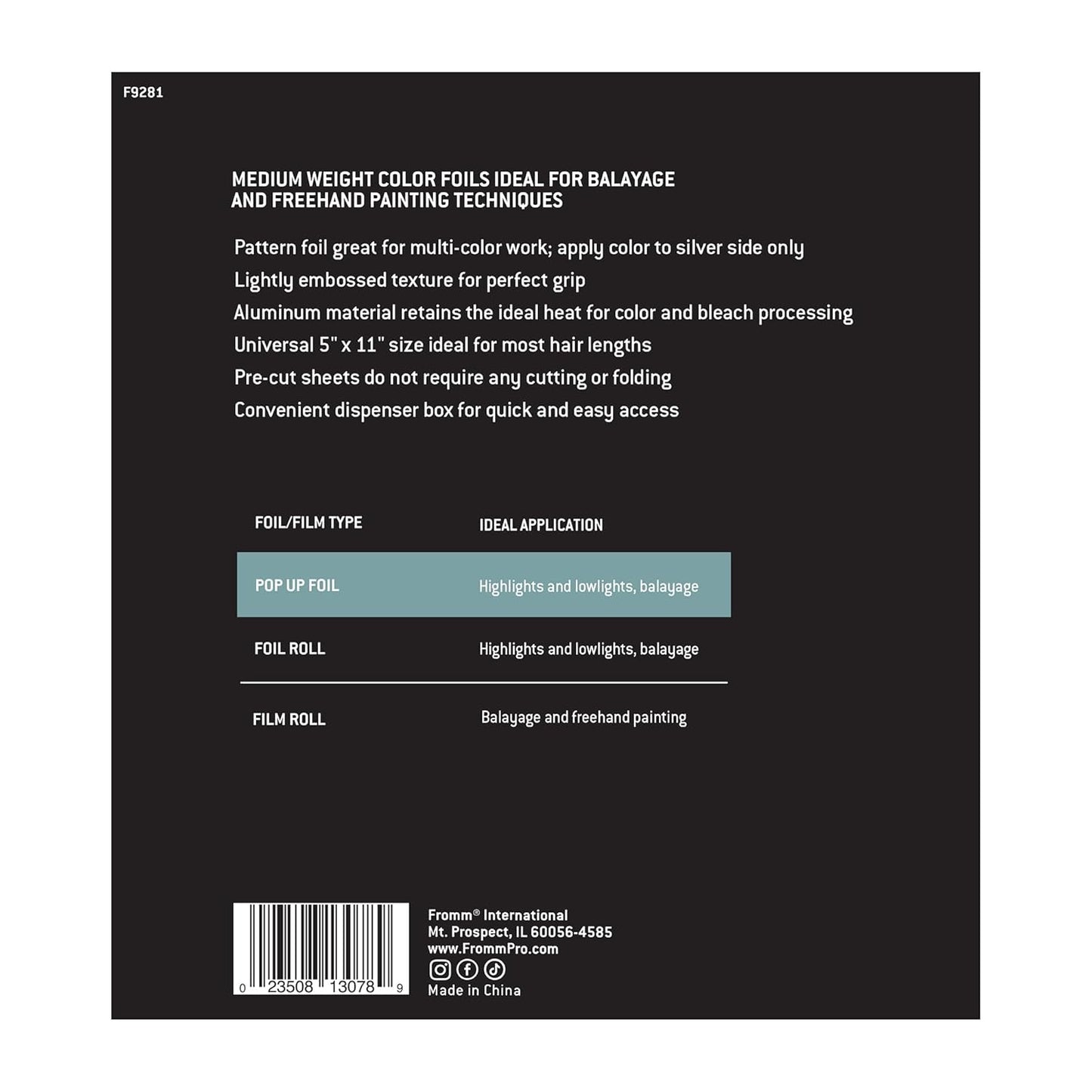 Fromm Color Studio Medium Weight Pop Up Hair Foil in Palms Leaves Pattern, 5" x 11" Embossed Aluminum Foil Sheets, Hair Foils for Highlighting and Coloring - 500 Foil Sheets