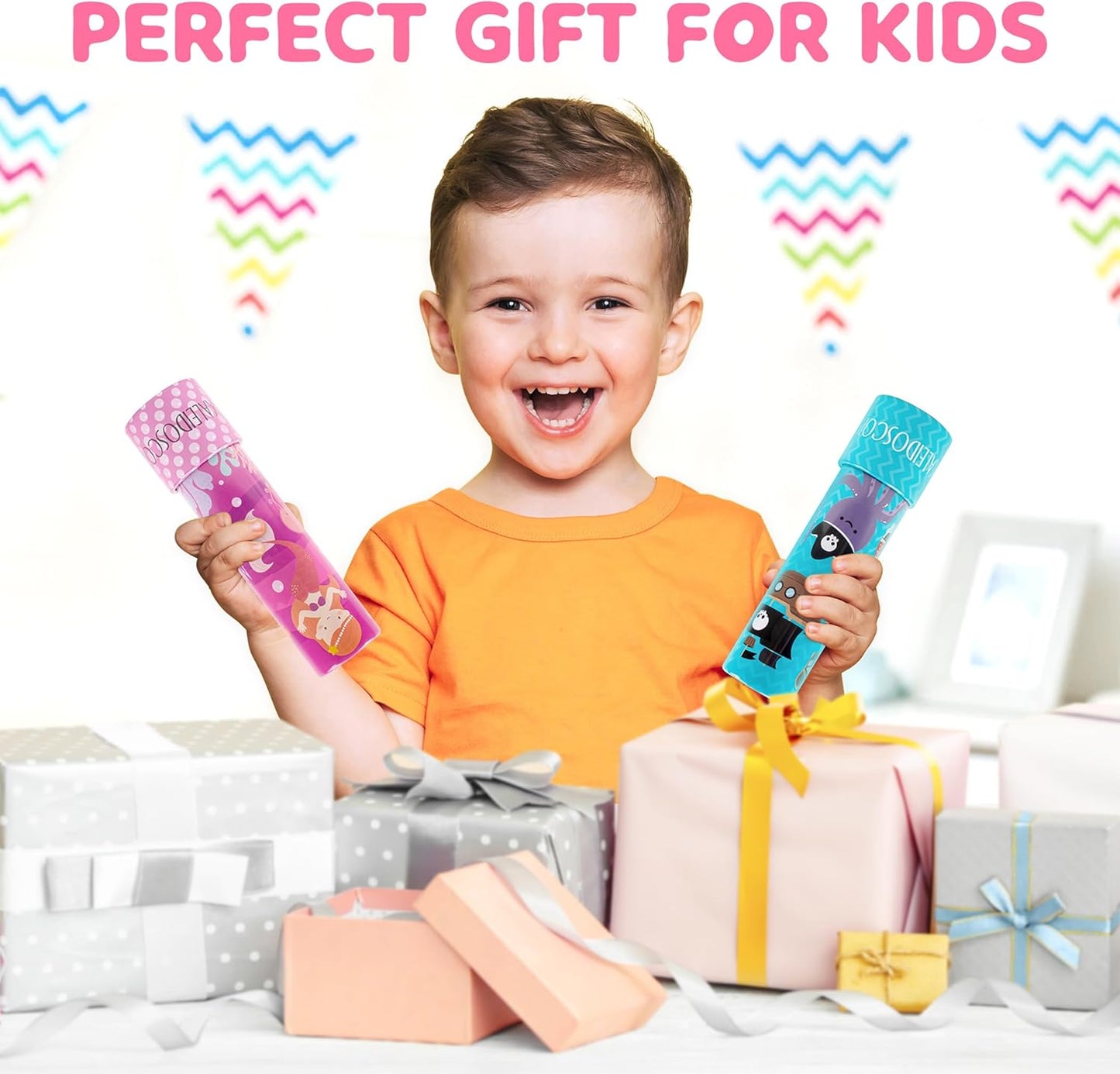 D-FantiX Classic Tin Kaleidoscope for Kids, 2 Pack Retro Toys - Educational Toys with Metal Body, Boy Girl Birthday Party Favors Decorations, Christmas Stocking Stuffer Gift