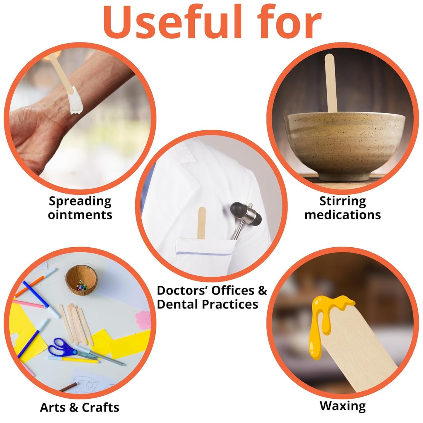 Caring Wood Tongue Depressors, Standard 6 Inch Length, Non-Sterile, High-Quality Wood, Unflavored, Splinter-Free, Versatile for Medical, Beauty, Arts, Crafts, and More - 500 Count Box