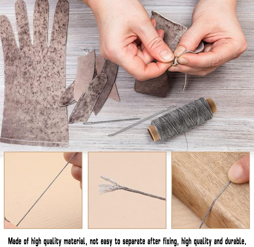 Ftyiwu Waxed Thread 55 Yards, Leather Sewing Waxed Thread with Hand Sewing Needles for Home Upholstery Carpet Leather Canvas Repair and Sewing(Dark Gray)