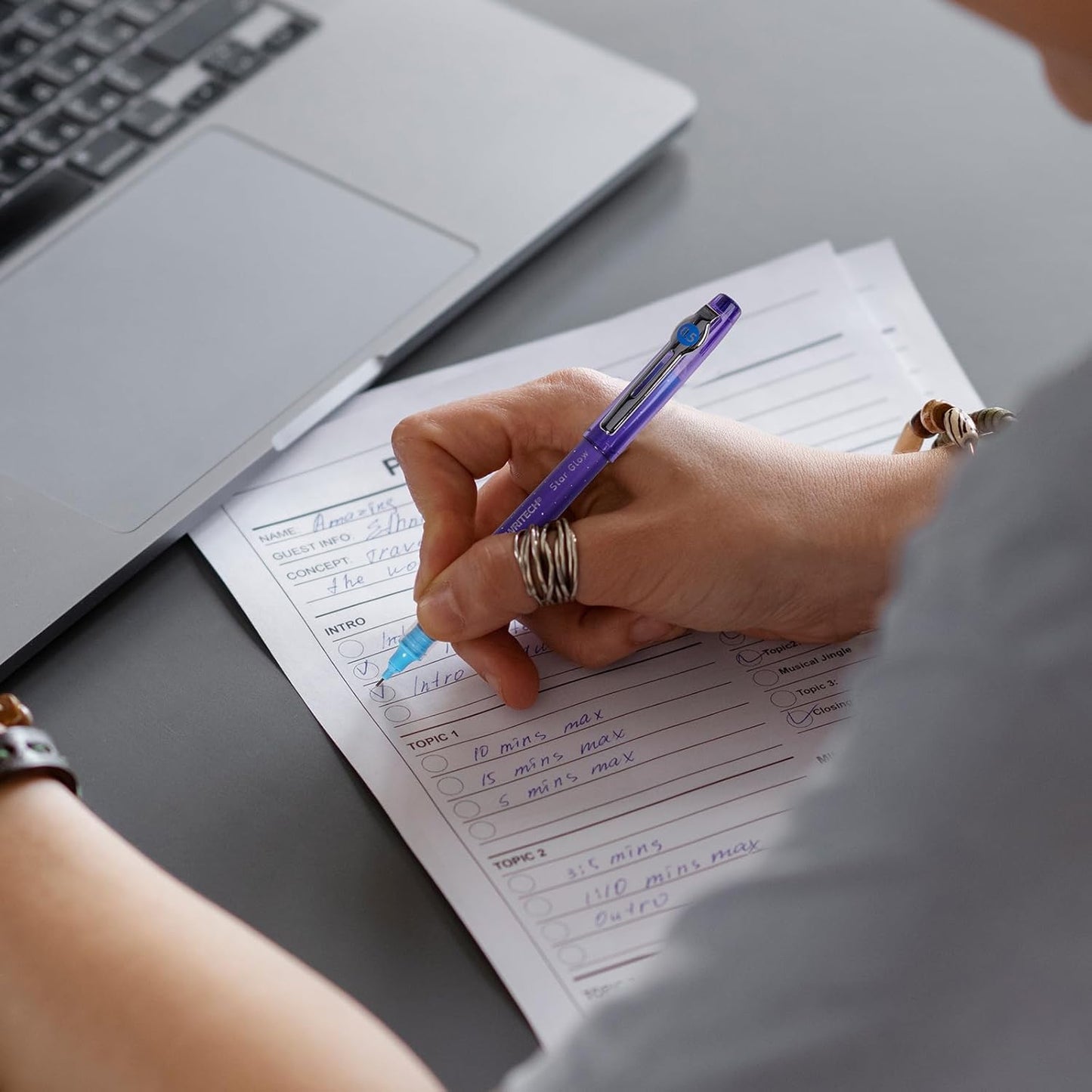 WRITECH Liquid Ink Rollerball Pens: 0.5mm Assorted Color Ink Fine Point Tip Rolling Roller Ball Pen Multicolor No Bleed & Smudge for Journaling Smooth Writing Drawing 4ct