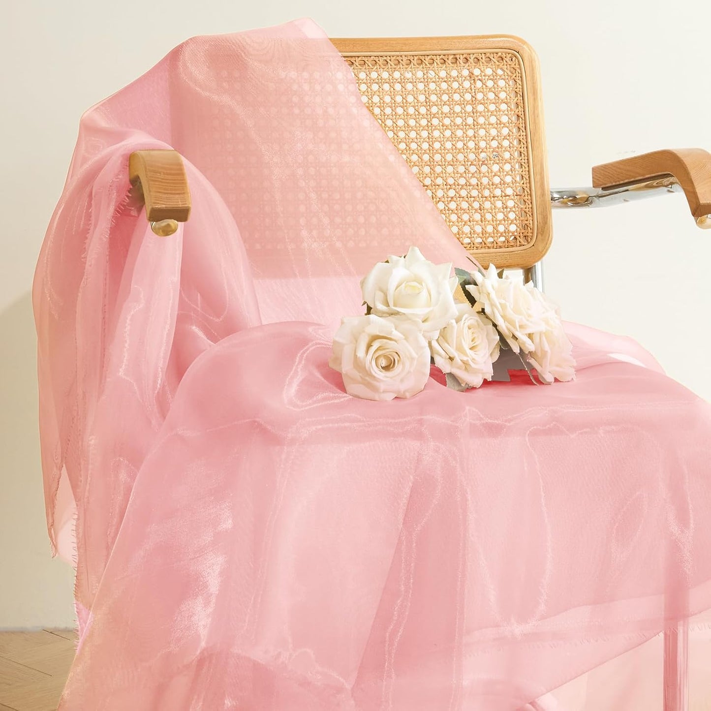 P Pothuiny Sheer Organza Fabric by The Yard, 1 Yard x 60 Inch Wide Bridal Light Pink Organza Tulle Fabric Roll Shiny Gauze Fashion Dress Sewing Craft for Wedding Party Decorations Backdrop