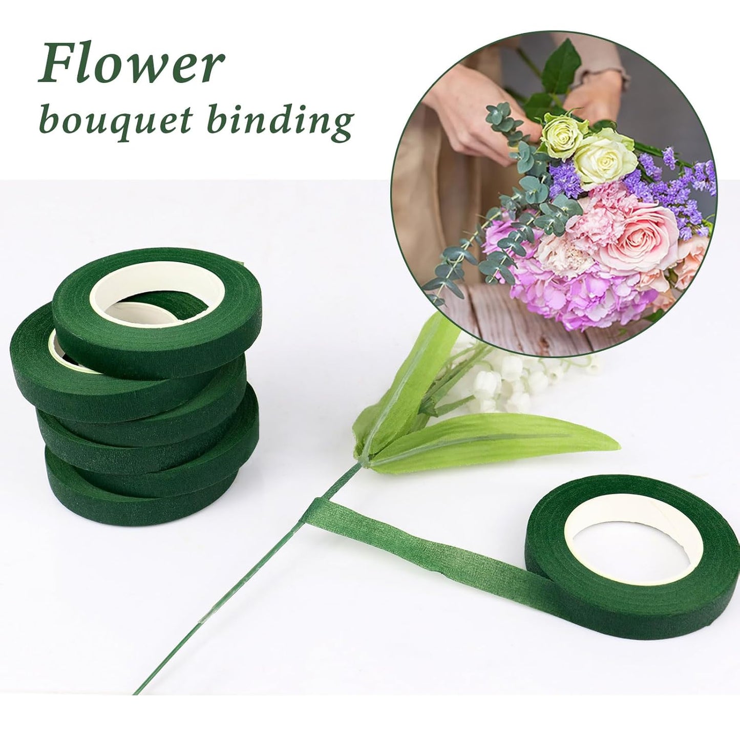 BOMEI PACK Dark Green Floral Tape 18 Rolls 1/2 inch x 30yds for Fixing, Decorating Flower Bouquets, and Bouquet Wrapping.