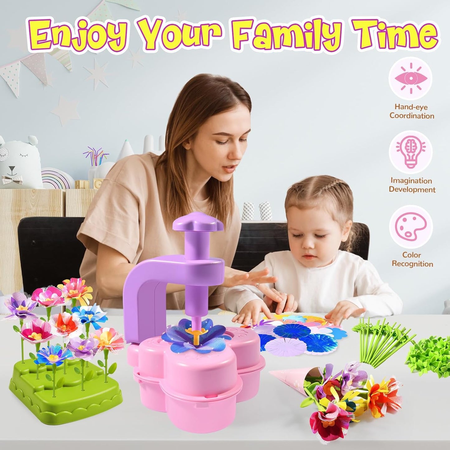 GPPNKC Flower Bouquet Craft Kit DIY Arts and Crafts Toddler Toys Flowers Market Toy Educational Fun DIY Activity Set Birthday Gift for 4 5 6 7 8+ Year Old Girls and Boys