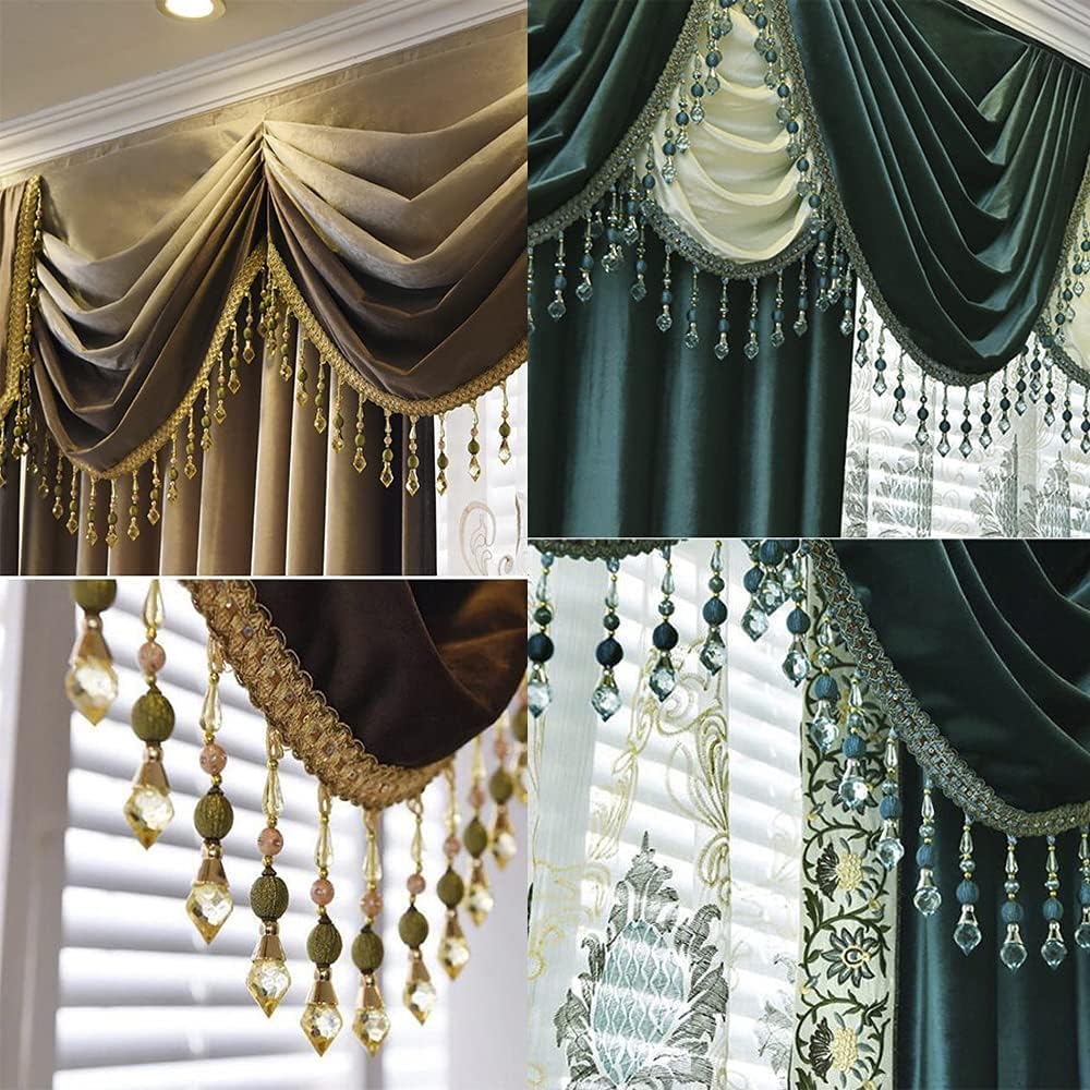 3yards Beading Fringe Trimming Long Beads Tassel Curtain Trim Ribbon Trim for Cover Edge Decorative (Gray)