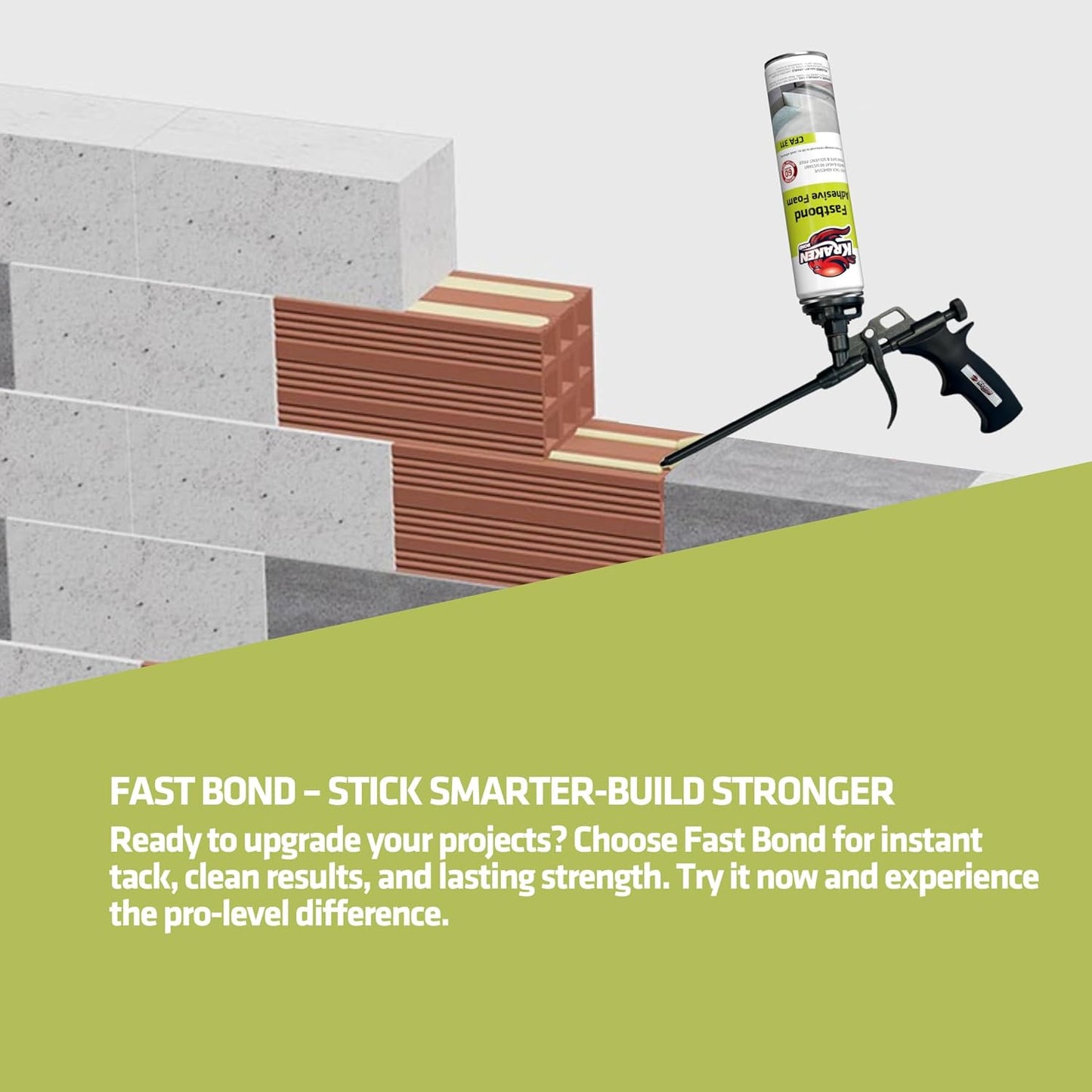 Kraken Bond Fastbond Spray Foam Adhesive (1x24oz.) - Heavy Duty Construction Adhesive for Insulation, Wall & Facade, Concrete, Stone, Subfloor, XPS & EPS Foam Board, Gun Not Included | 1 Pack