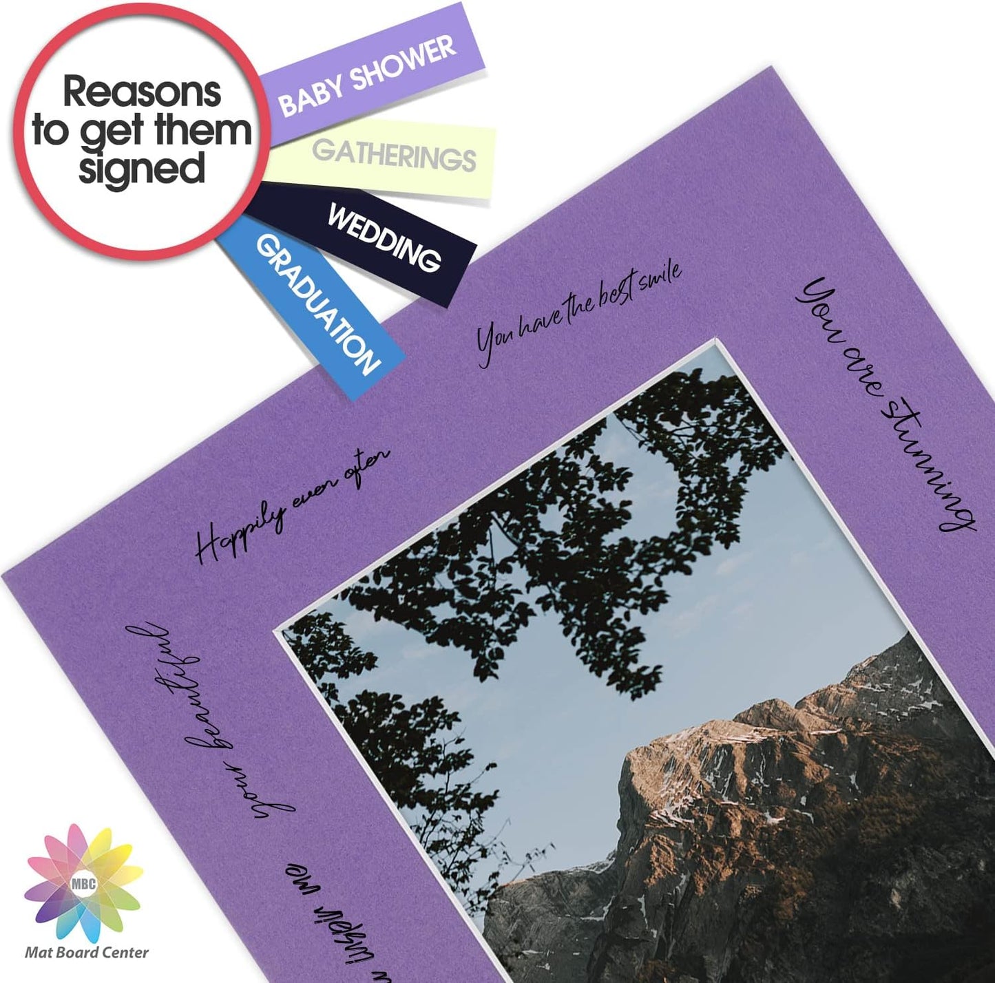 Mat Board Center, Pack of 10, 8x10 for 5x7 Purple Color Mats - Bevel Cut, Acid Free, 4-ply Thickness, White Core - for Pictures, Photos, Framing