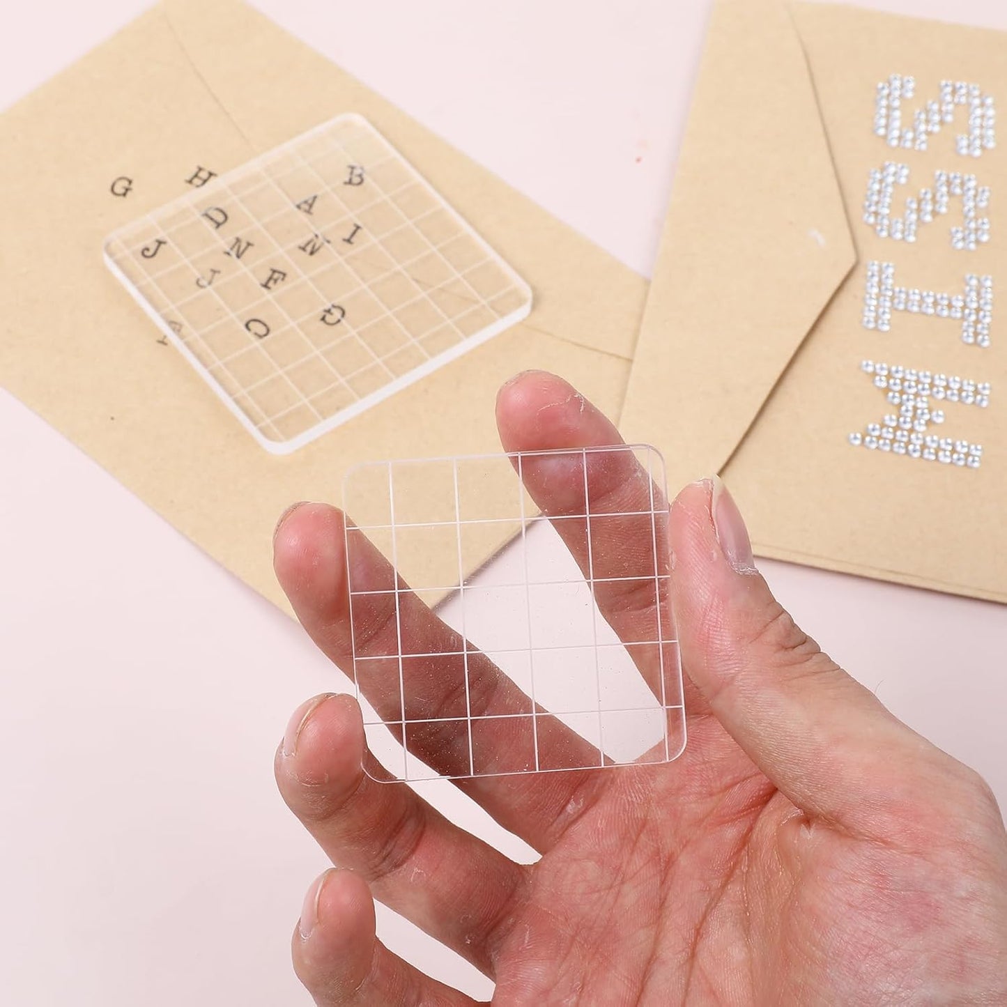 6PCS Acrylic Stamp Block with Grid Lines, Clear Stamping Blocks Tool Decorative Stamp Blocks Square Display Block Set Props for DIY Crafts Scrapbooking Card Making