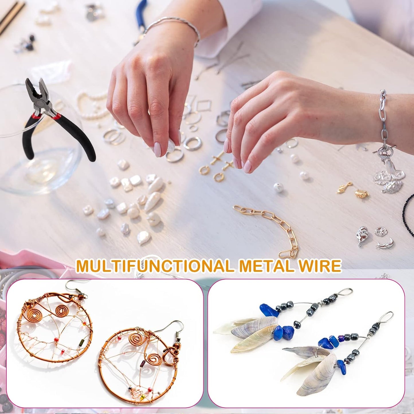 Funrous 5 Rolls 5 Size Jewelry Wire 18, 20, 22, 24, 26 Gauge Copper Wire Kit Jewelry Beading Bendable Craft Metal for Making Crafts, Sculpting with a Pliers(Silver)