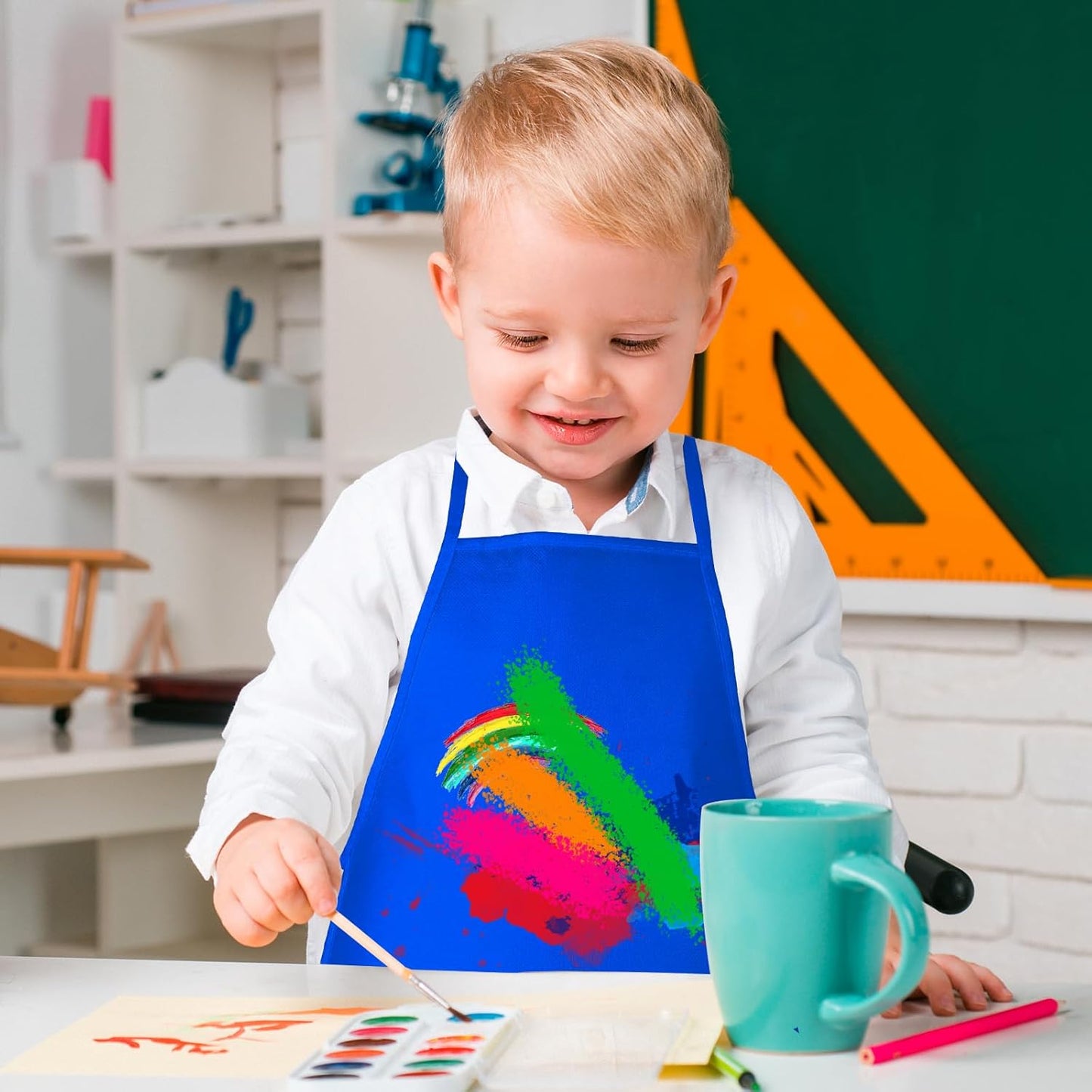 8 Pcs Kids Apron Painting Aprons for Kids Art Smocks Paint Apron Bulk for Painting Classroom Activity Kitchen Crafts Party Supplies(Blue)