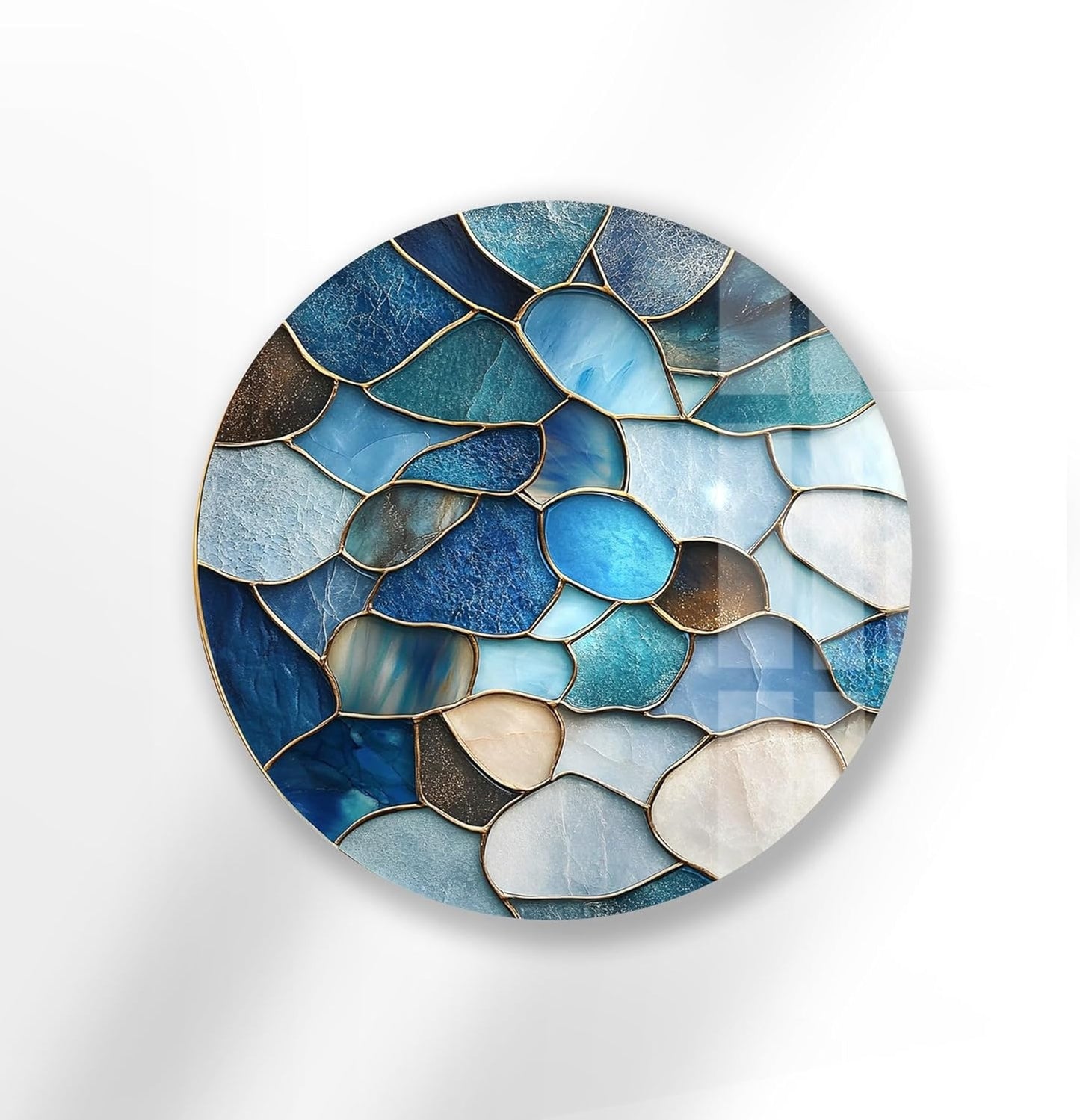My Photostation.com 20''(50cm) Diameter Coastal Blue Stone Mosaic Round Glass Wall Art Tempered Glass Printing Wall Decor Large Wall Art Wall Hangings