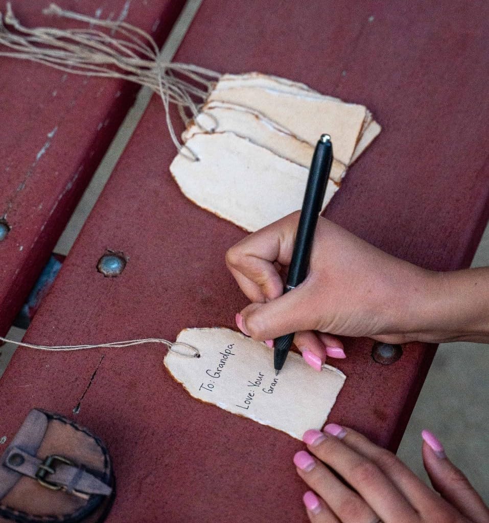 Wanderings Handmade Vintage Deckle Edge Tags with String - 3.75 x 1.75” Only - Pack of 25 - Ideal for Price or Gift Tags, Arts, Crafts, Place Cards, Name Cards - Cold Press Thick 150 GSM