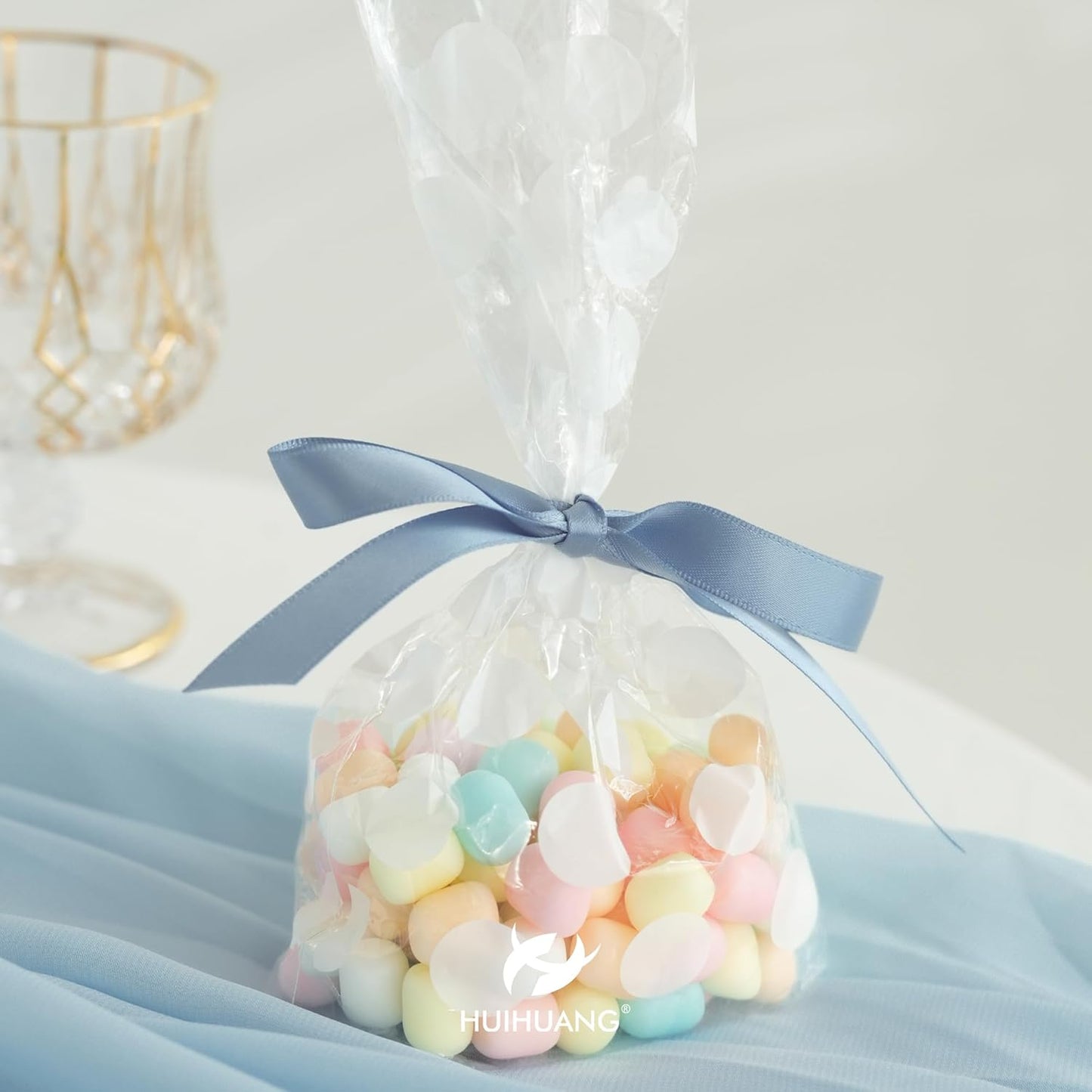 HUIHUANG Dusty Blue Satin Ribbon 1/2 inch X 50 Yards Continuous, Blue Double-Faced Satin Ribbon for Gift Wrapping, Bows, DIY Crafts, Flower Bouquet, Bridal Wedding Decor, Flower Crowns Decor